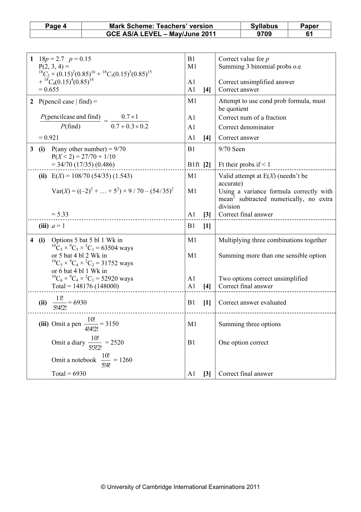 Mark scheme, page 4 of 5
