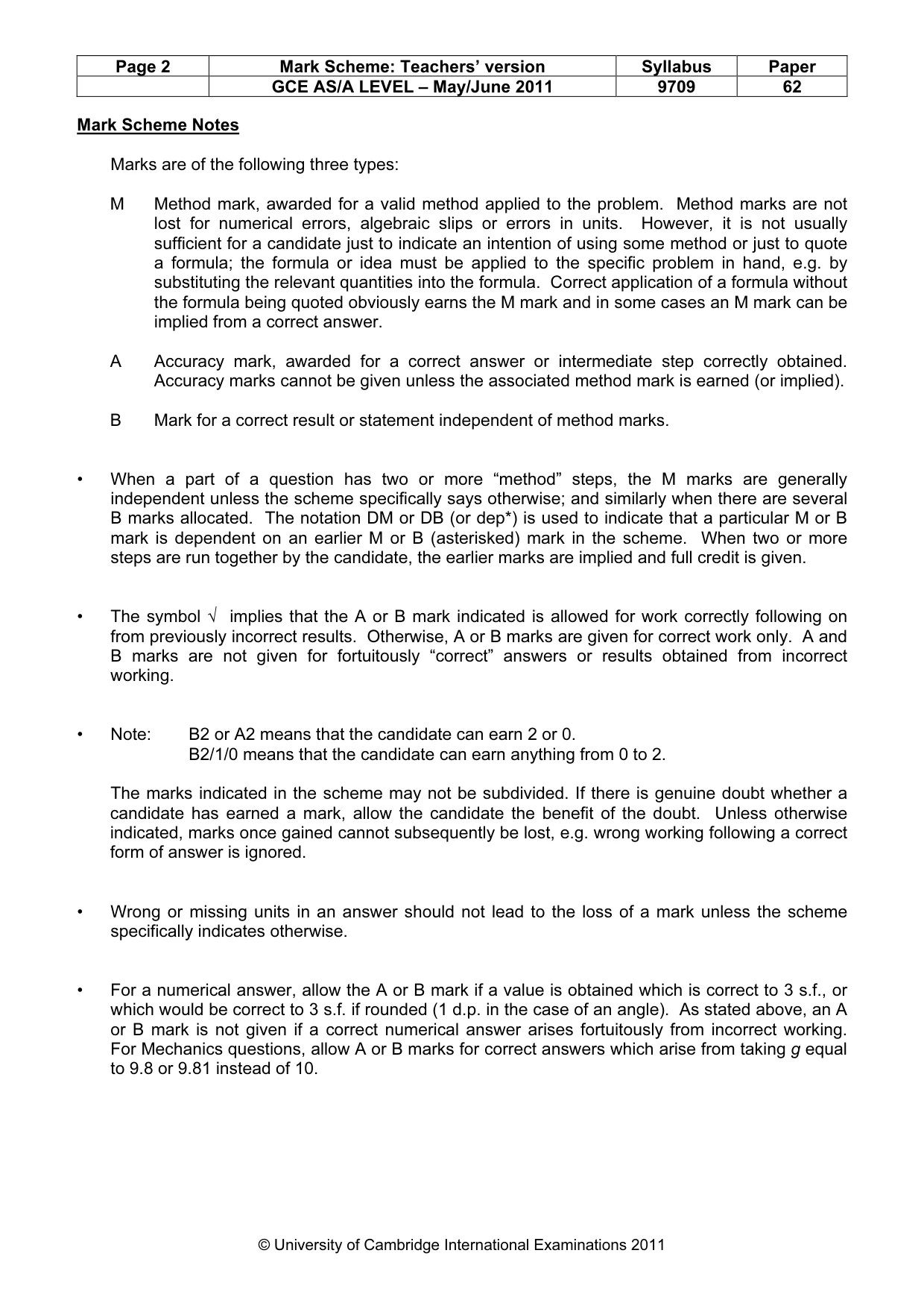 Mark scheme, page 2 of 6