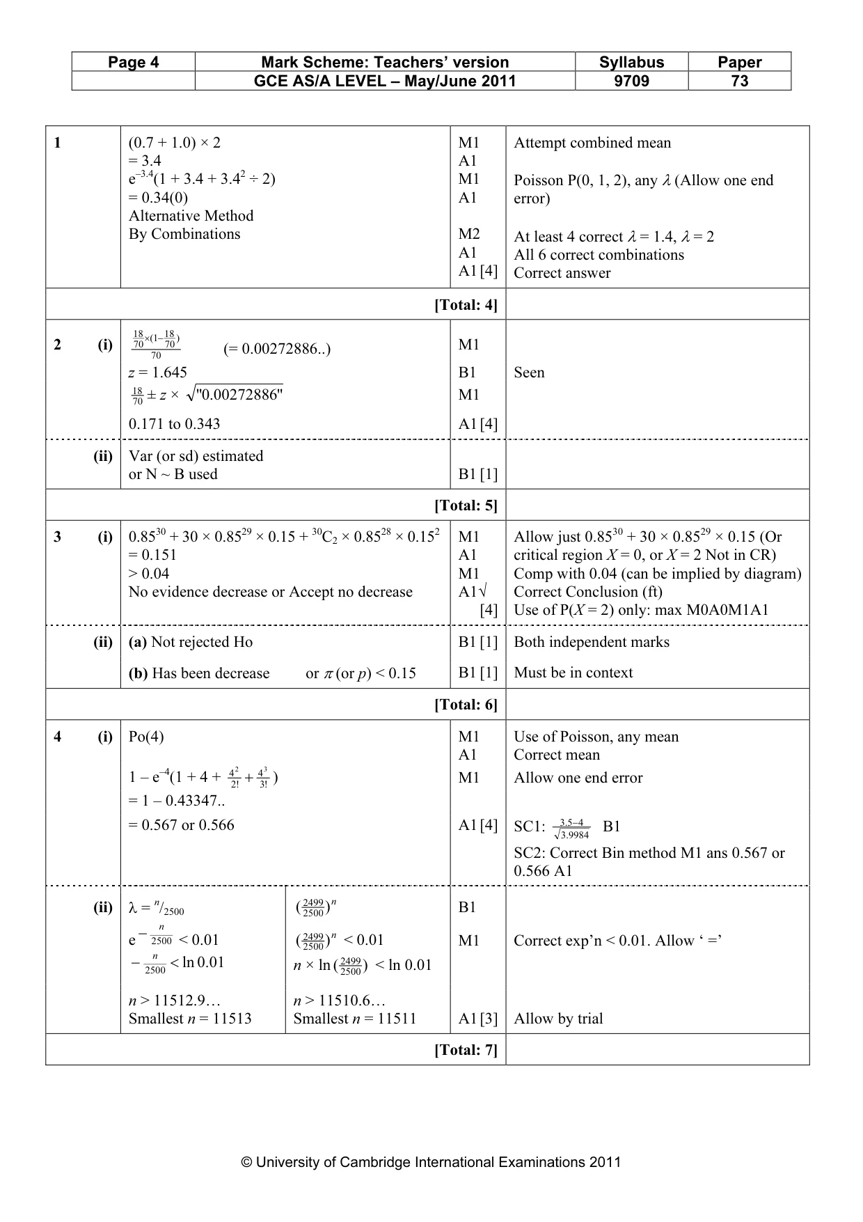 Mark scheme, page 4 of 6