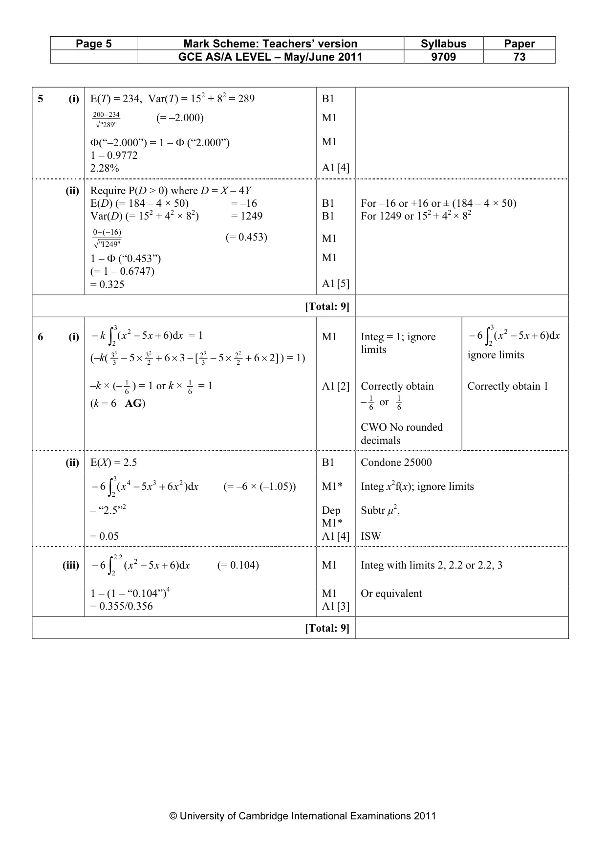 Mark scheme, page 5 of 6