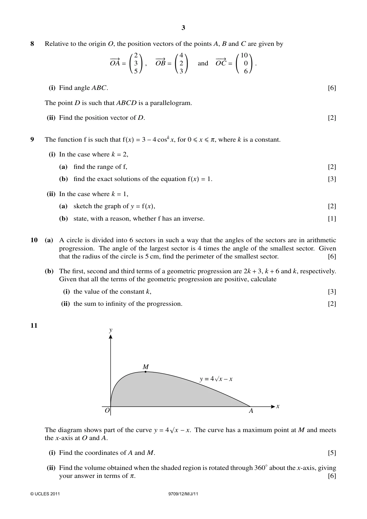 Cambridge A Level Mathematics 9709 2011 May/June Paper 1 · Variant 2 question paper, page 3 of 4