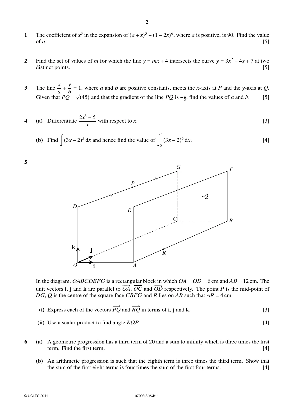 Cambridge A Level Mathematics 9709 2011 May/June Paper 1 · Variant 3 question paper, page 2 of 4