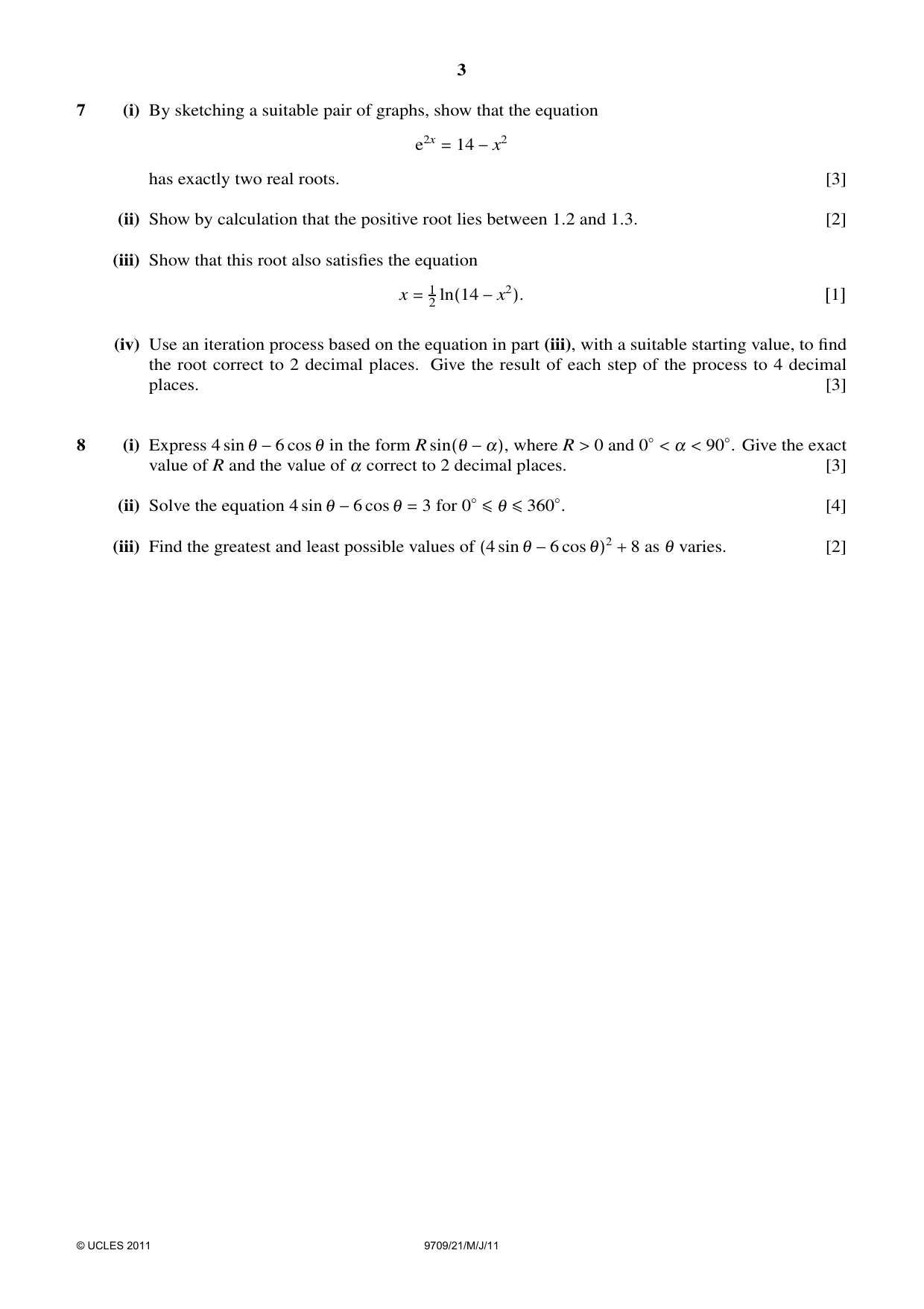 Cambridge A Level Mathematics 9709 2011 May/June Paper 2 · Variant 1 question paper, page 3 of 4