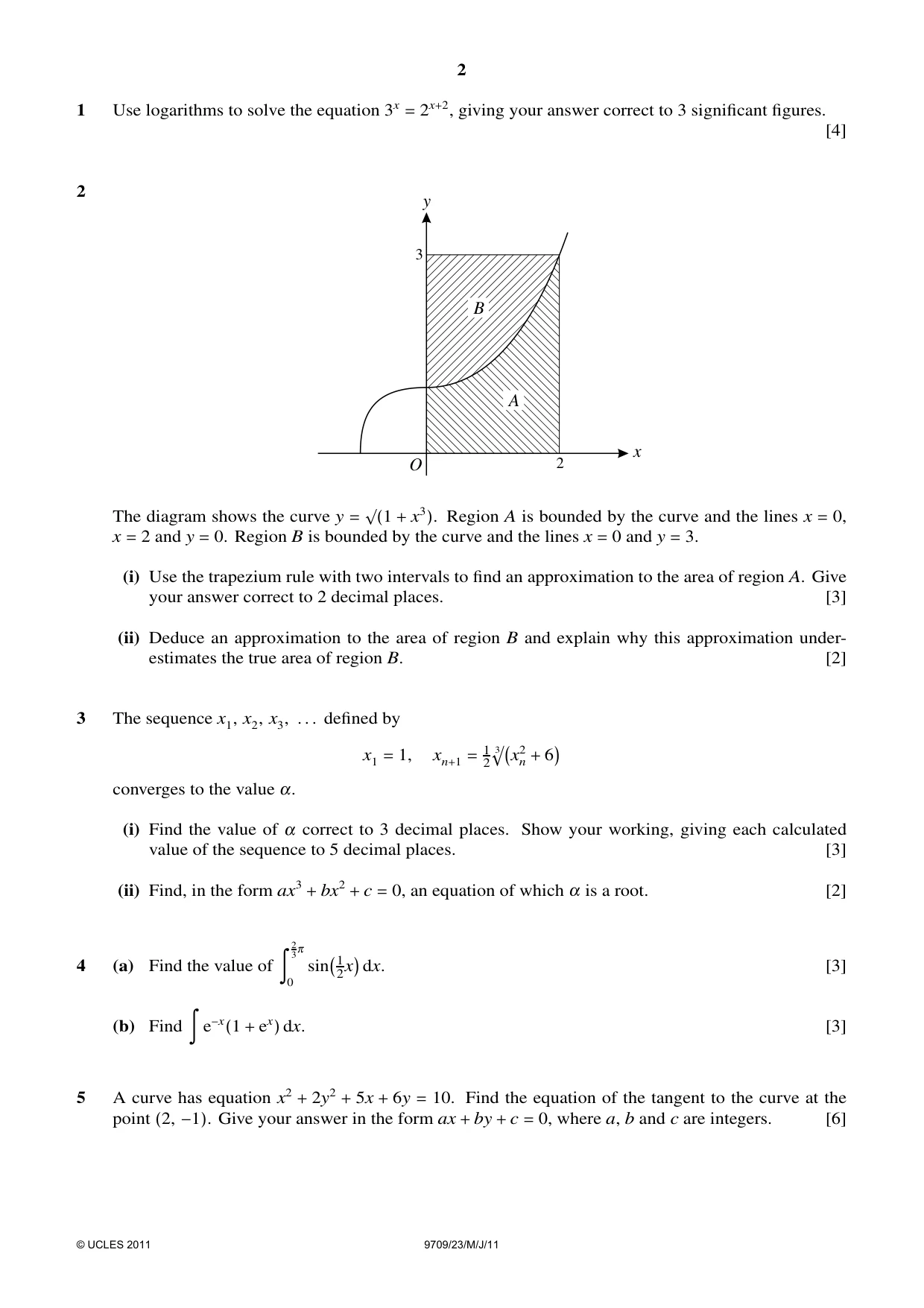 Cambridge A Level Mathematics 9709 2011 May/June Paper 2 · Variant 3 question paper, page 2 of 4