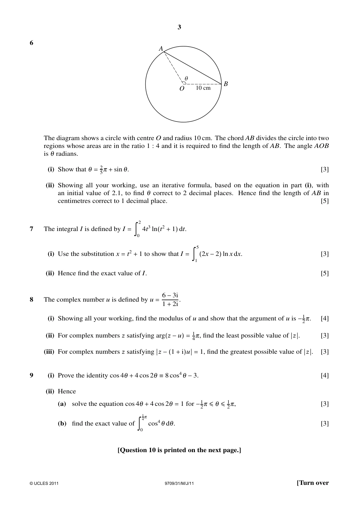 Cambridge A Level Mathematics 9709 2011 May/June Paper 3 · Variant 1 question paper, page 3 of 4