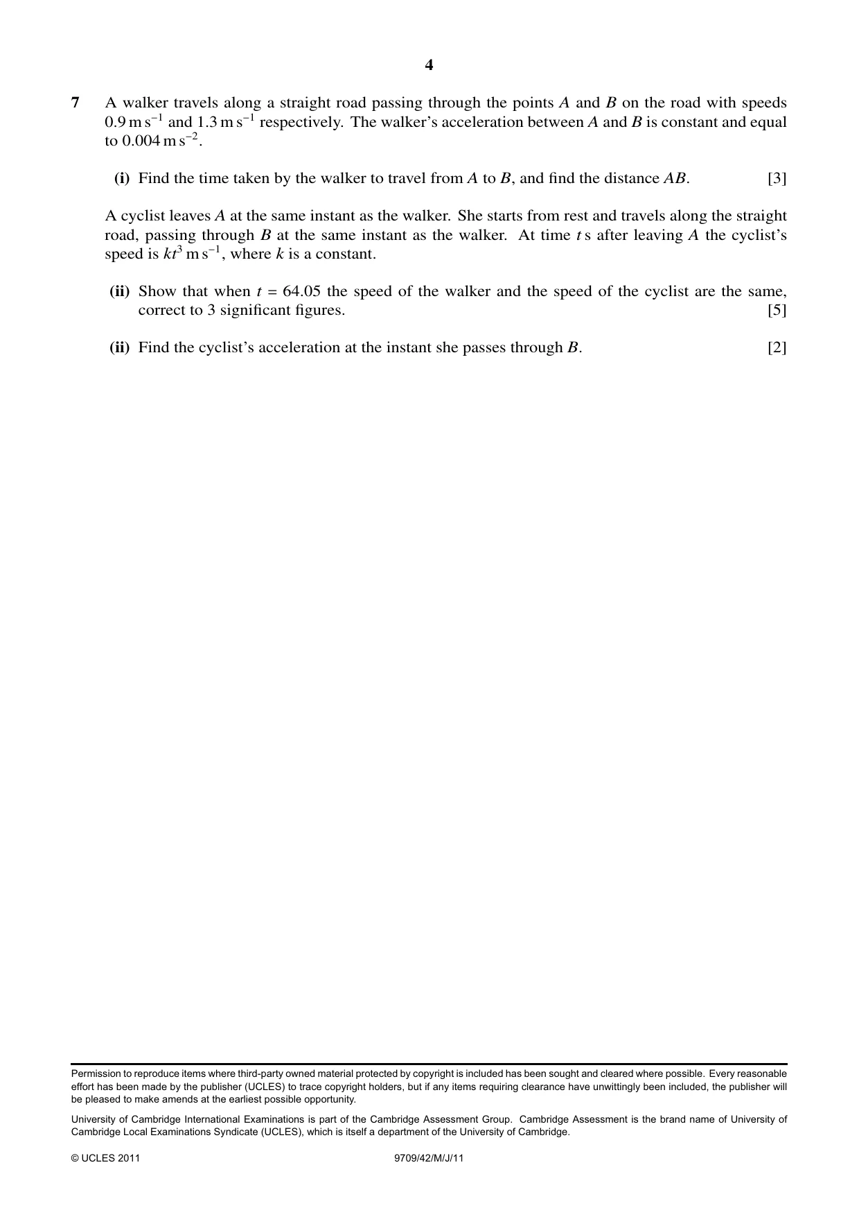 Cambridge A Level Mathematics 9709 2011 May/June Paper 4 · Variant 2 question paper, page 4 of 4