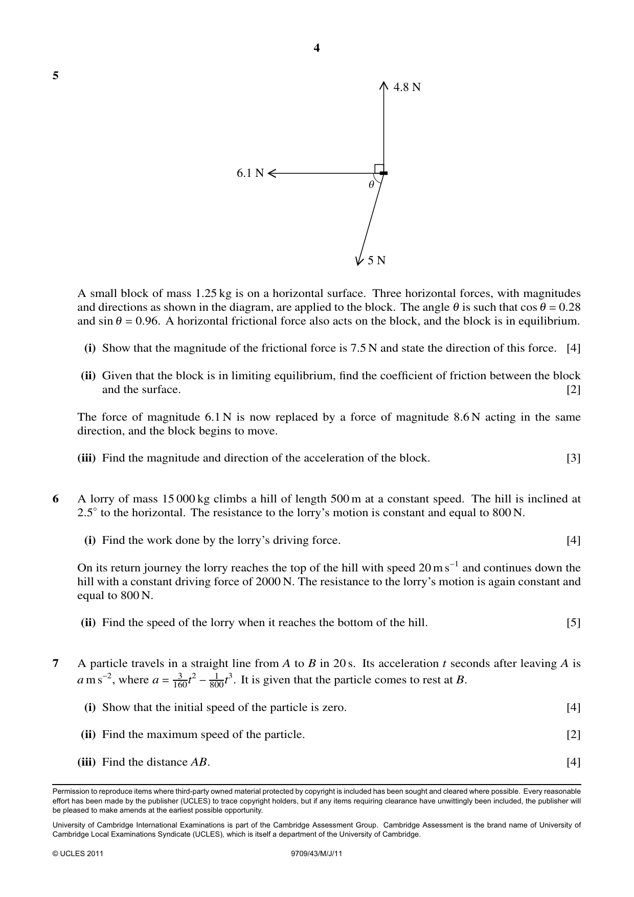 Cambridge A Level Mathematics 9709 2011 May/June Paper 4 · Variant 3 question paper, page 4 of 4