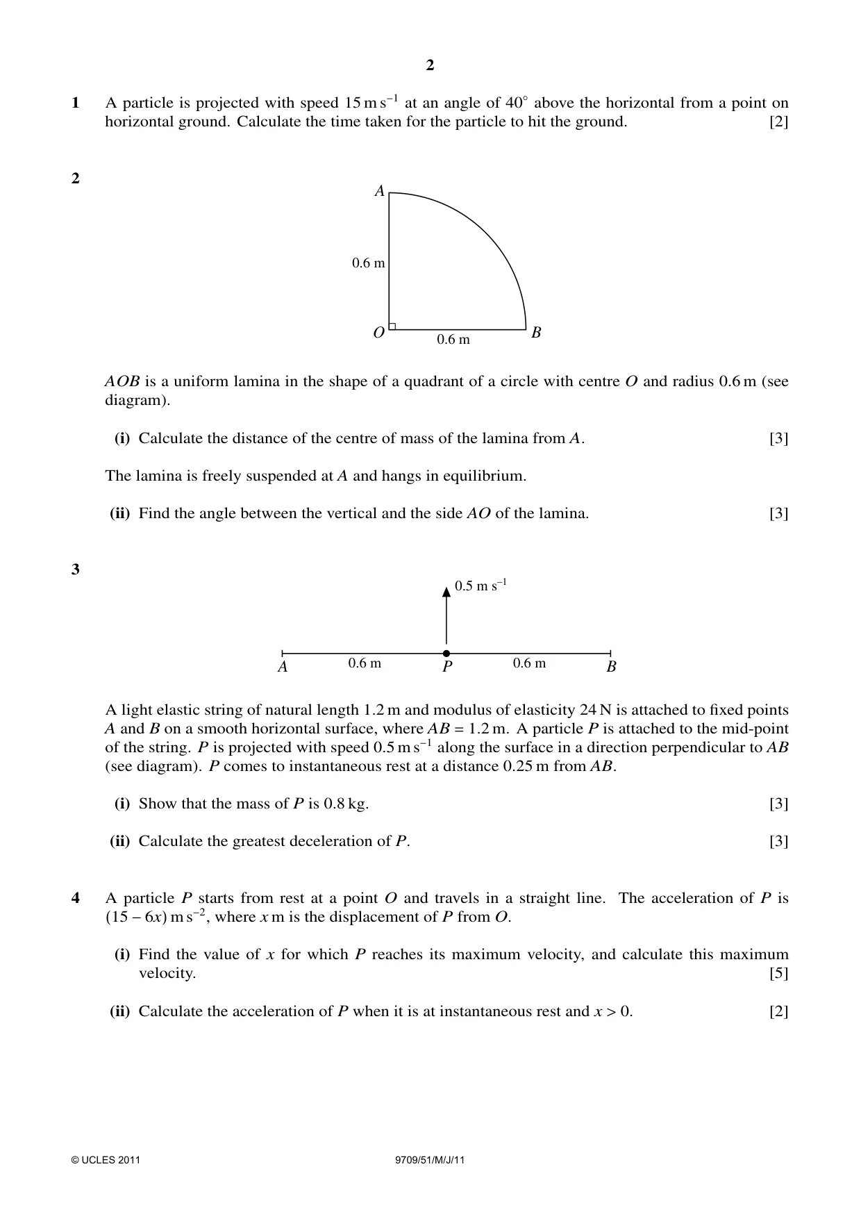 Cambridge A Level Mathematics 9709 2011 May/June Paper 5 · Variant 1 question paper, page 2 of 4