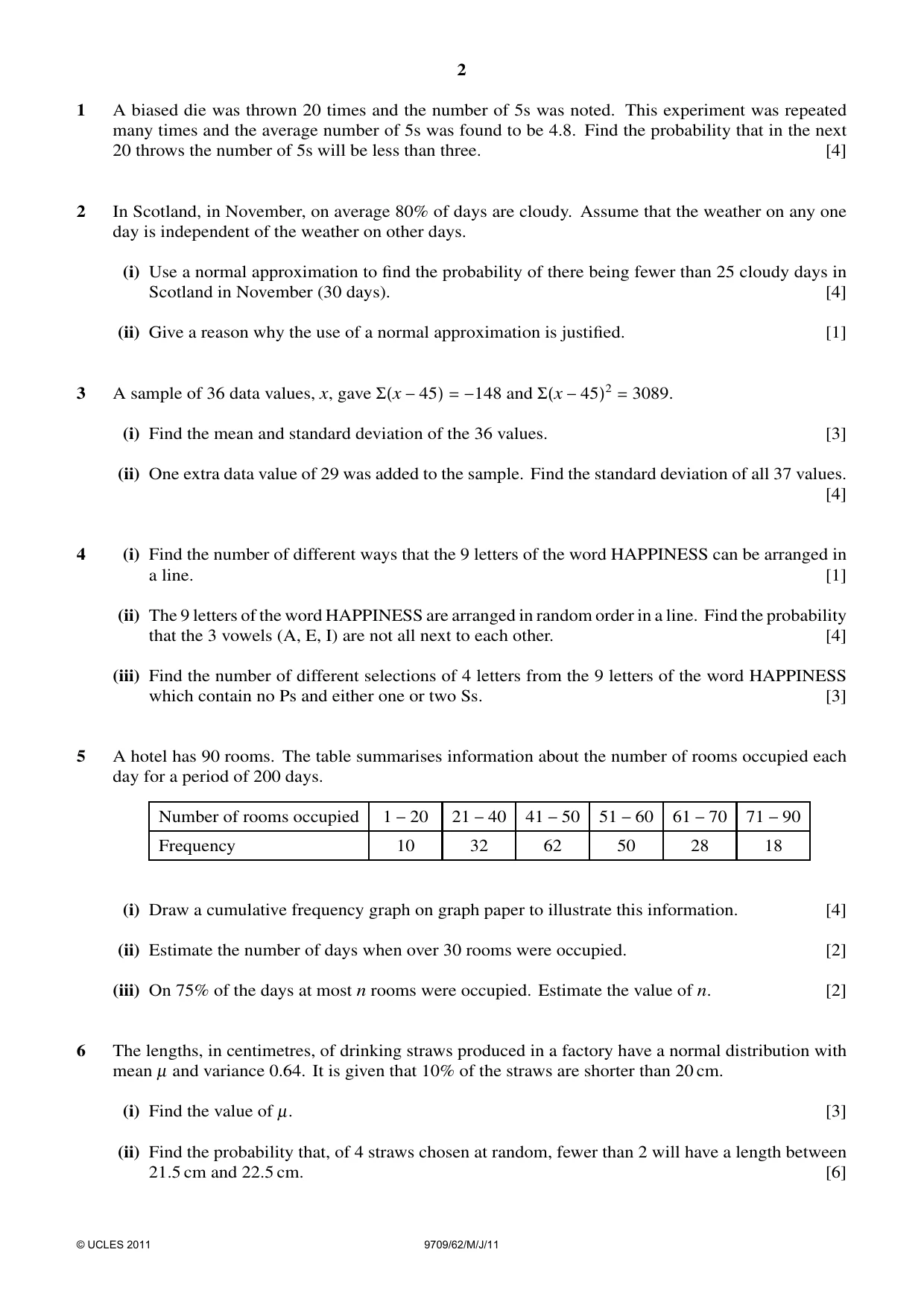 Cambridge A Level Mathematics 9709 2011 May/June Paper 6 · Variant 2 question paper, page 2 of 4