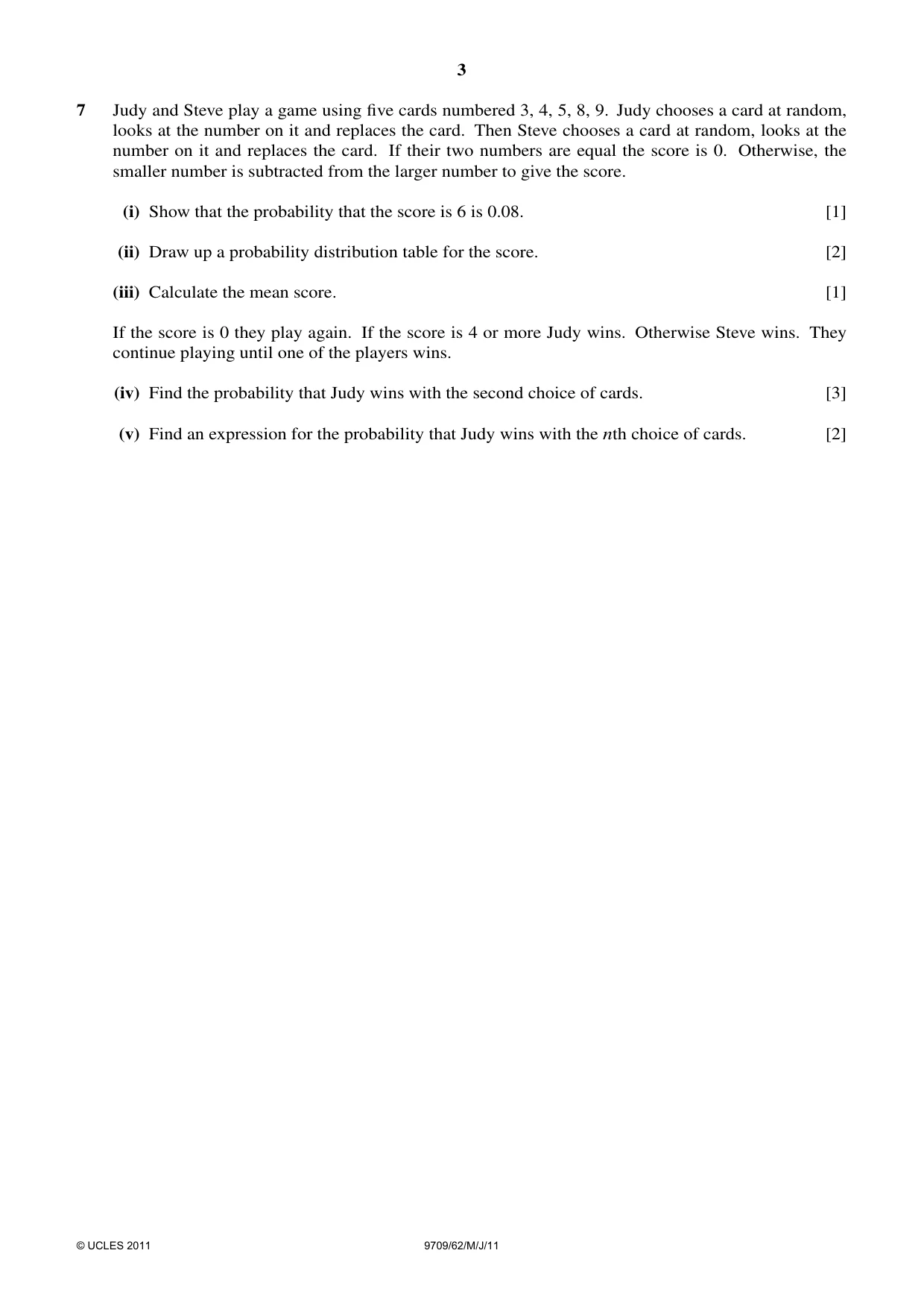 Cambridge A Level Mathematics 9709 2011 May/June Paper 6 · Variant 2 question paper, page 3 of 4