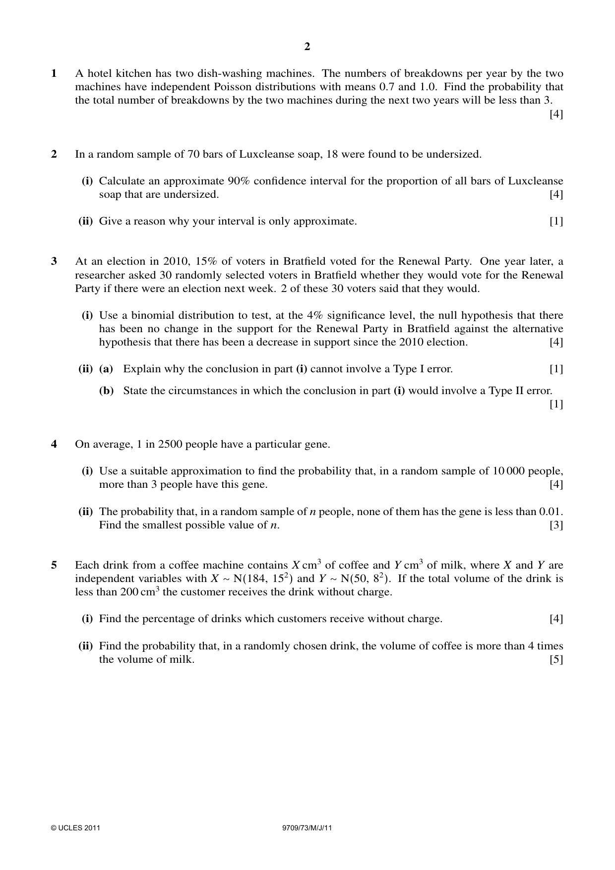 Cambridge A Level Mathematics 9709 2011 May/June Paper 7 · Variant 3 question paper, page 2 of 4