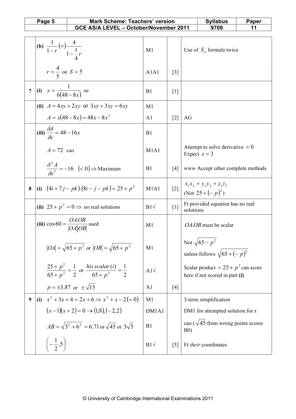 Mark scheme, page 5 of 7