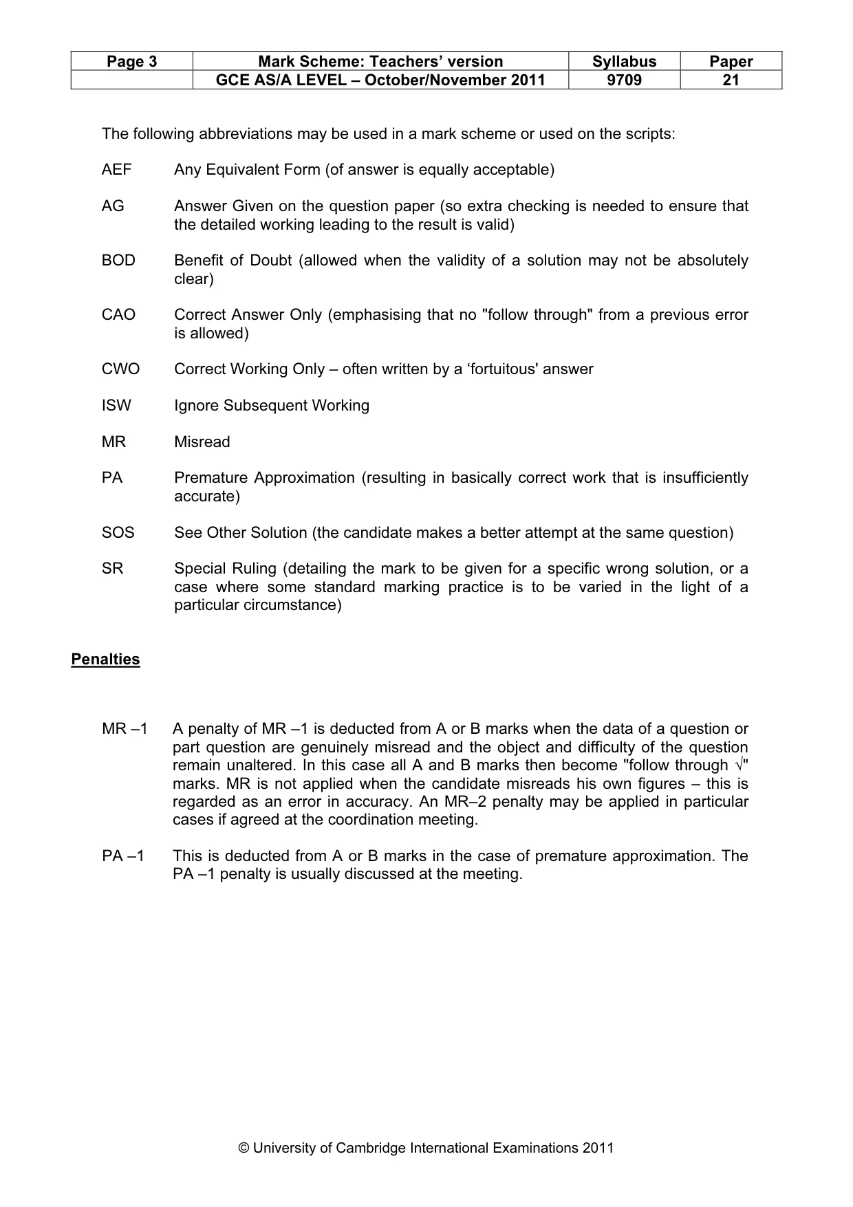 Mark scheme, page 3 of 5