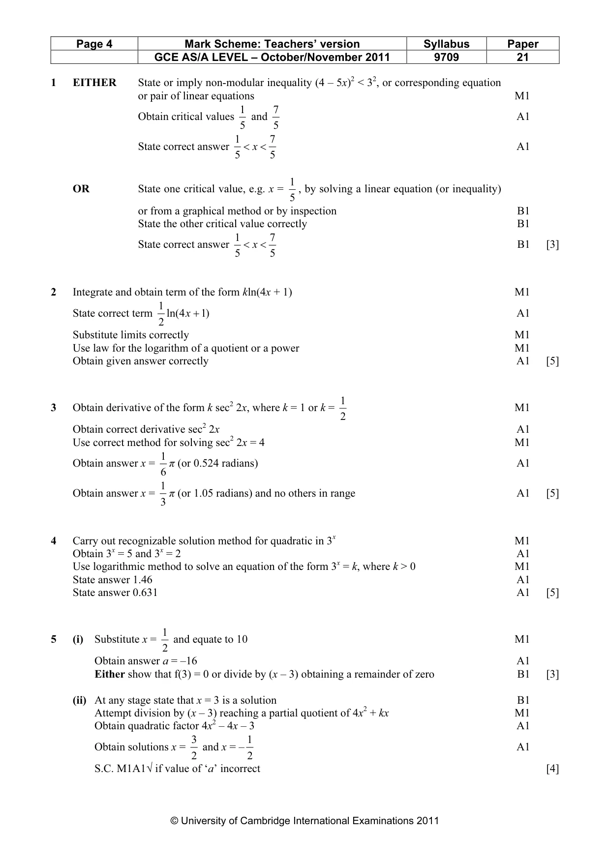 Mark scheme, page 4 of 5