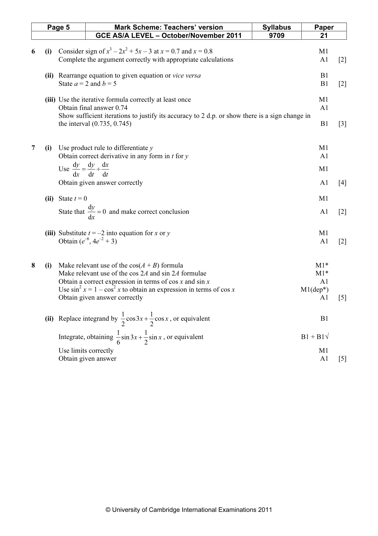 Mark scheme, page 5 of 5