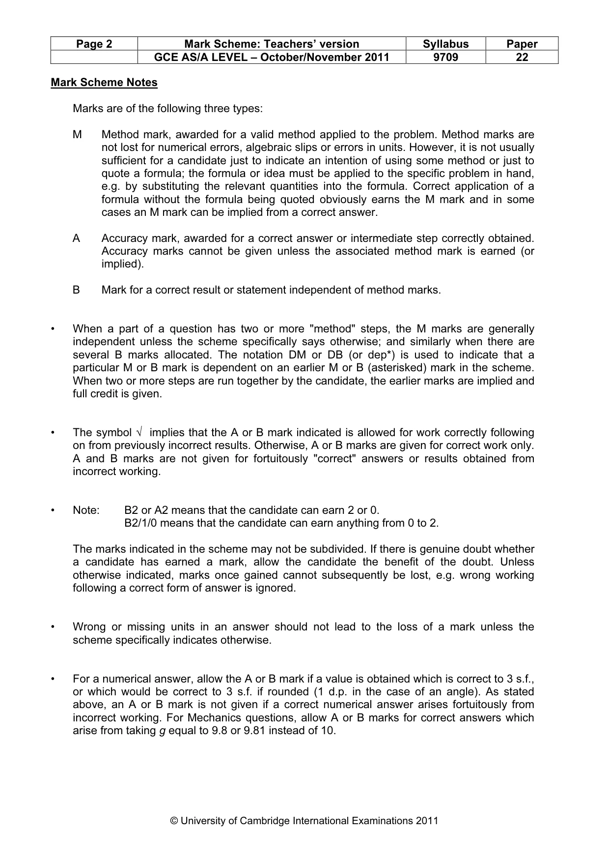Mark scheme, page 2 of 5
