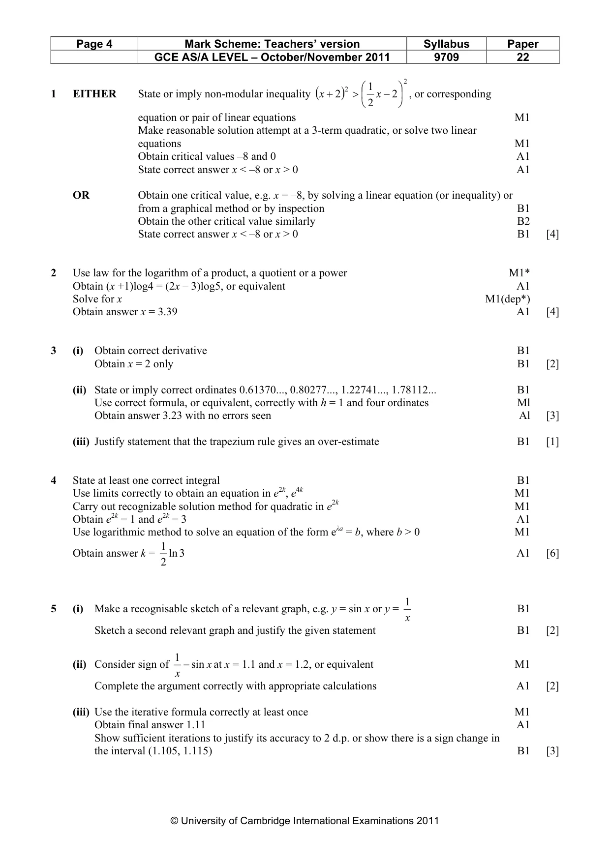 Mark scheme, page 4 of 5