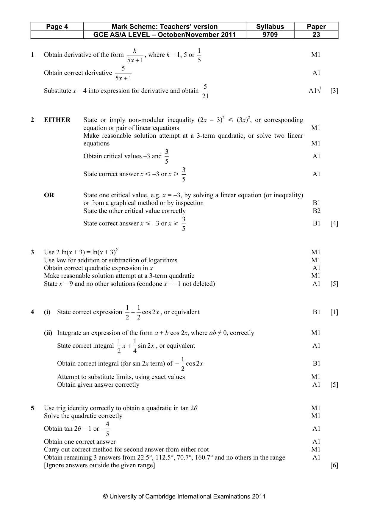 Mark scheme, page 4 of 5