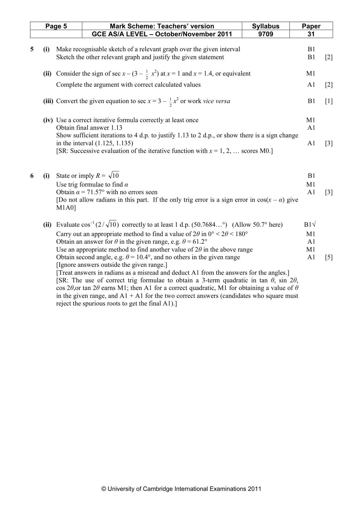 Mark scheme, page 5 of 7