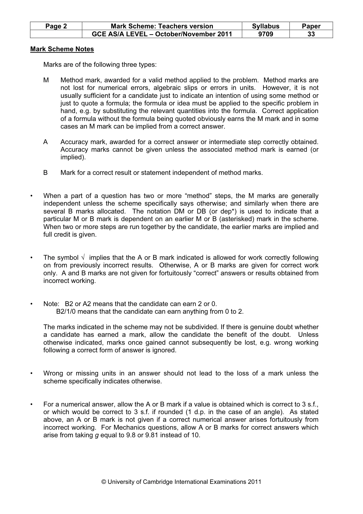 Mark scheme, page 2 of 9