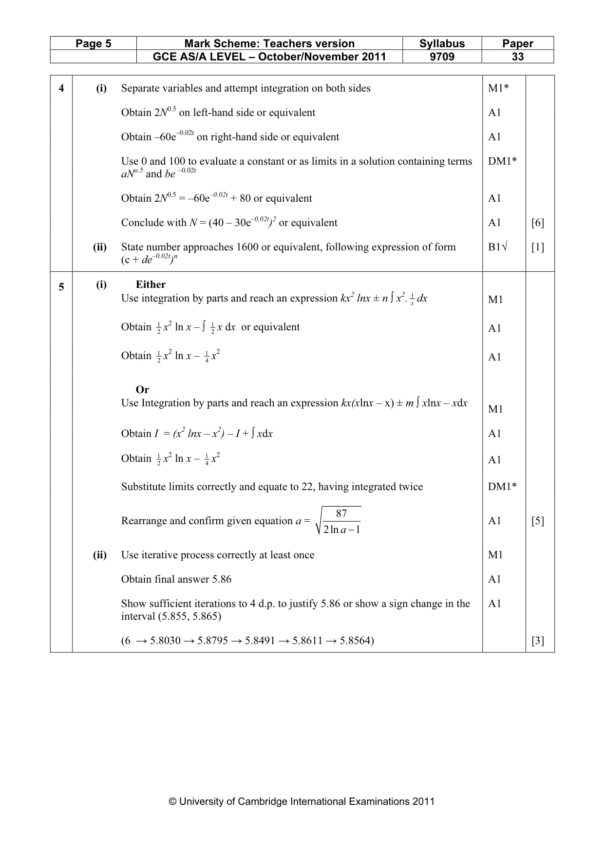 Mark scheme, page 5 of 9