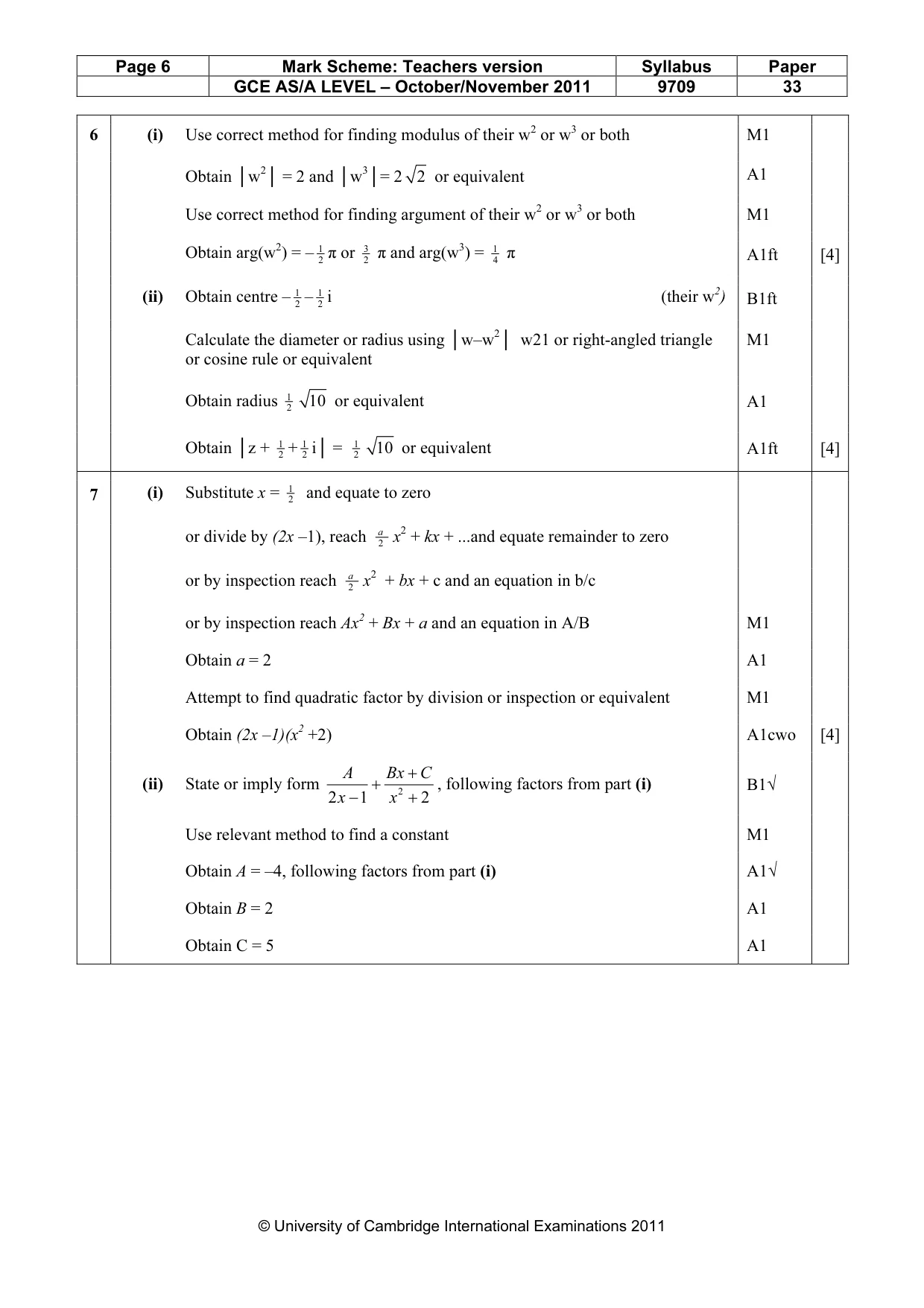 Mark scheme, page 6 of 9