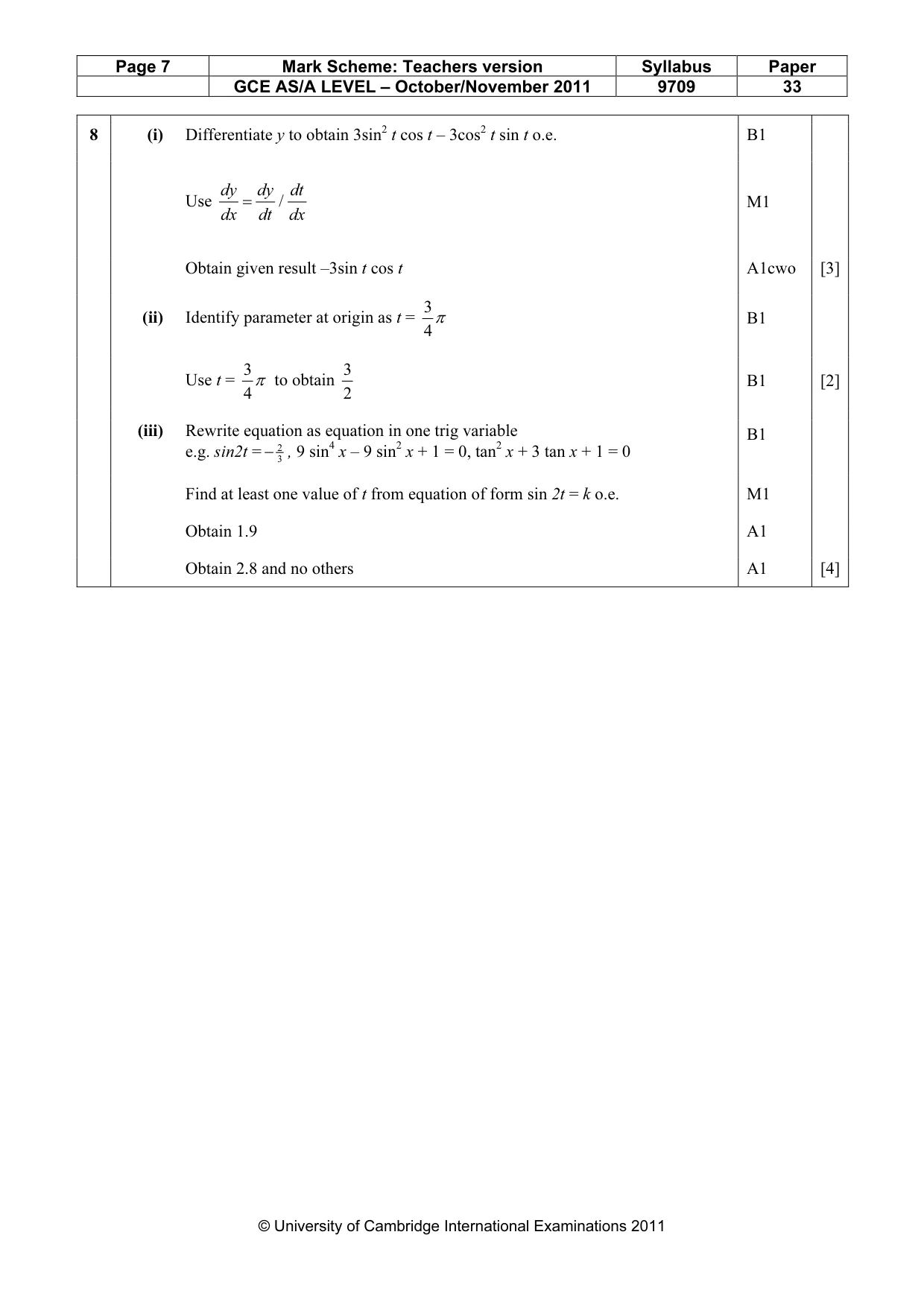 Mark scheme, page 7 of 9