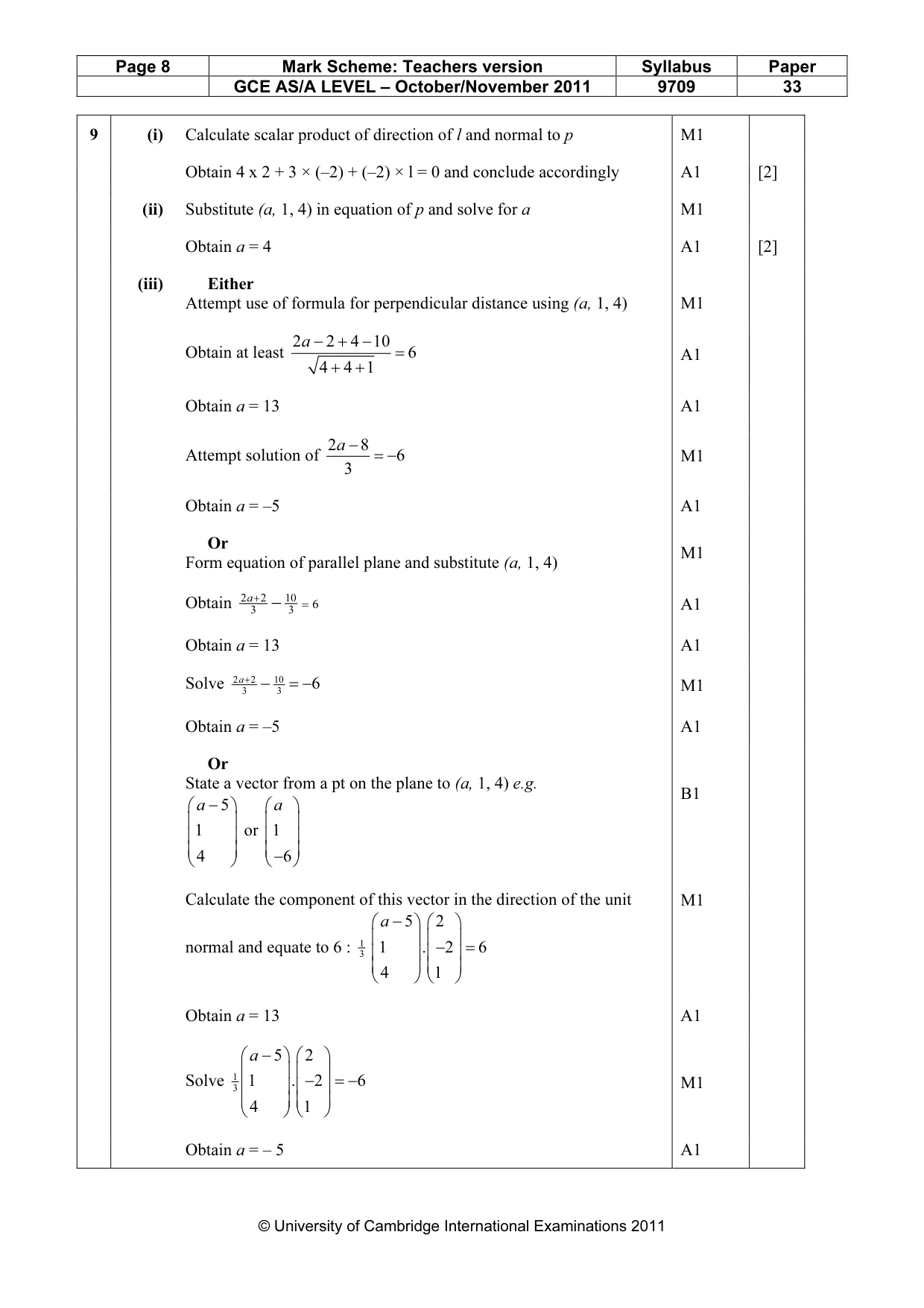 Mark scheme, page 8 of 9