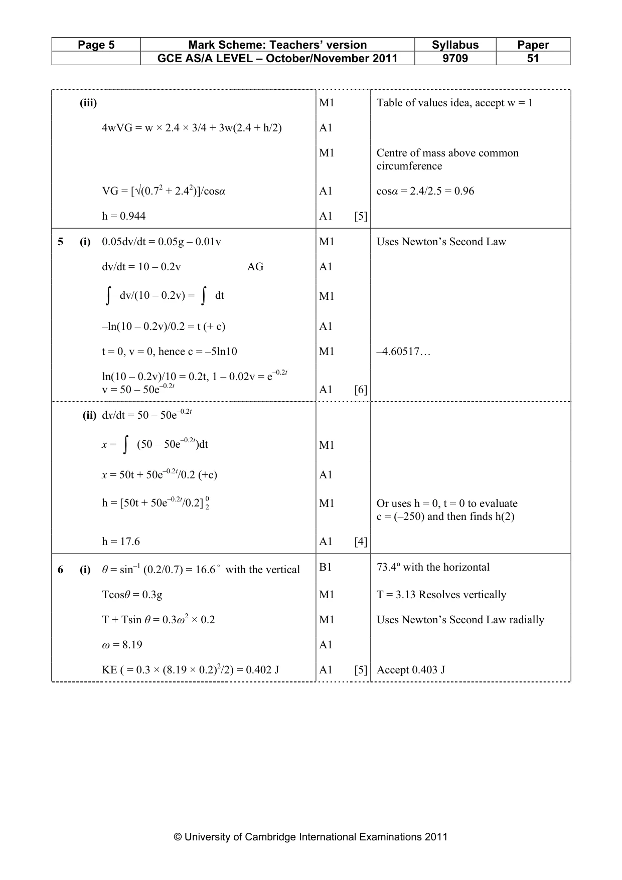 Mark scheme, page 5 of 6