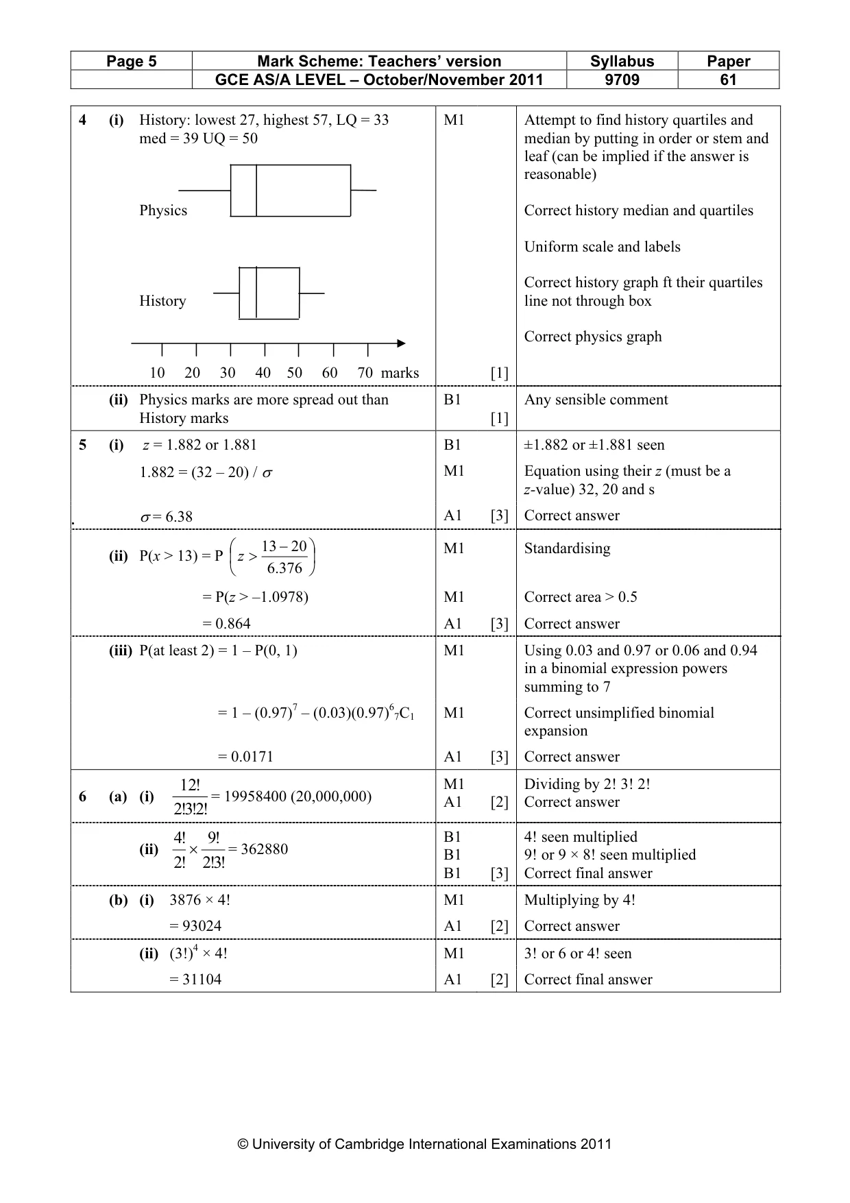 Mark scheme, page 5 of 6