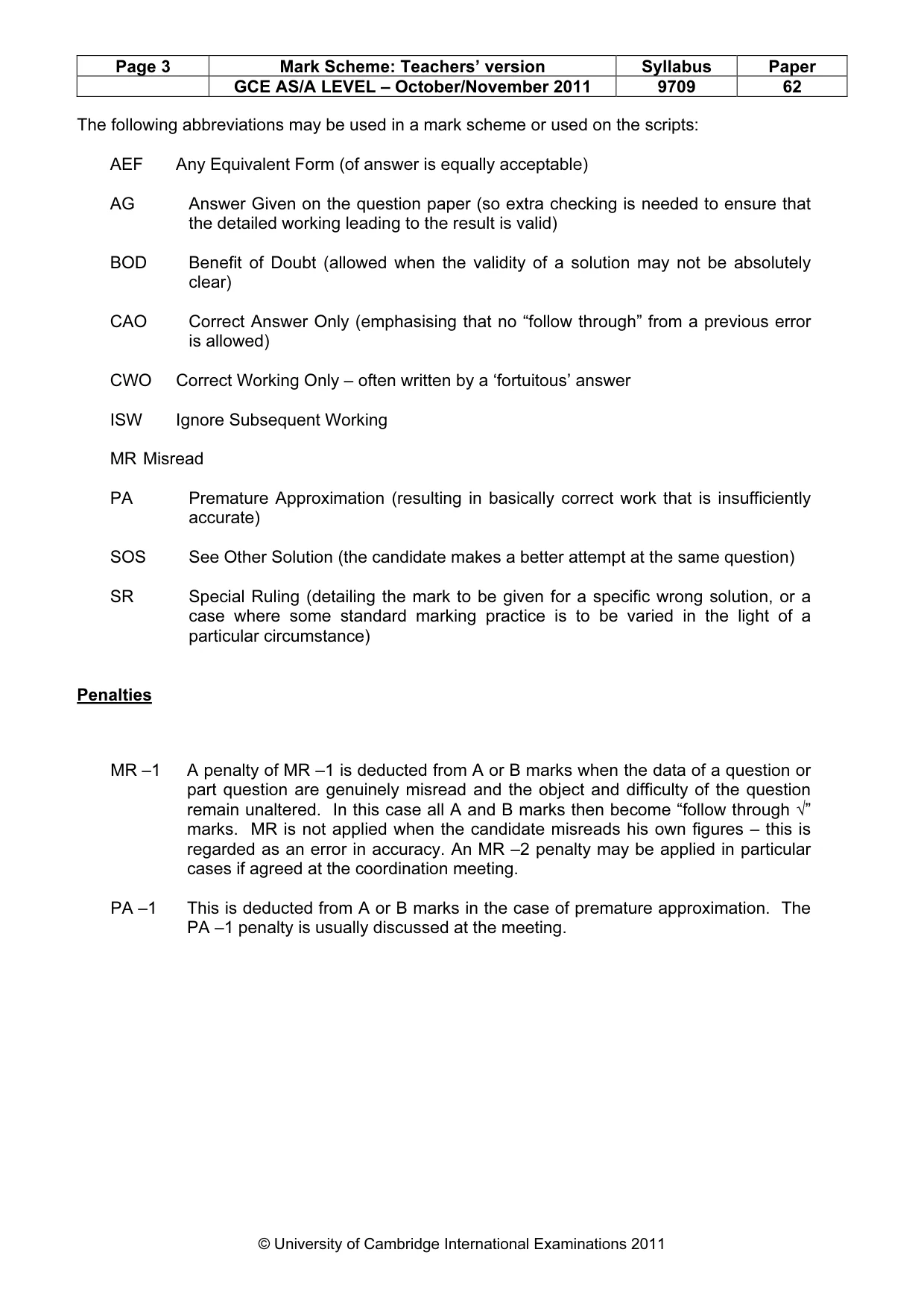 Mark scheme, page 3 of 5