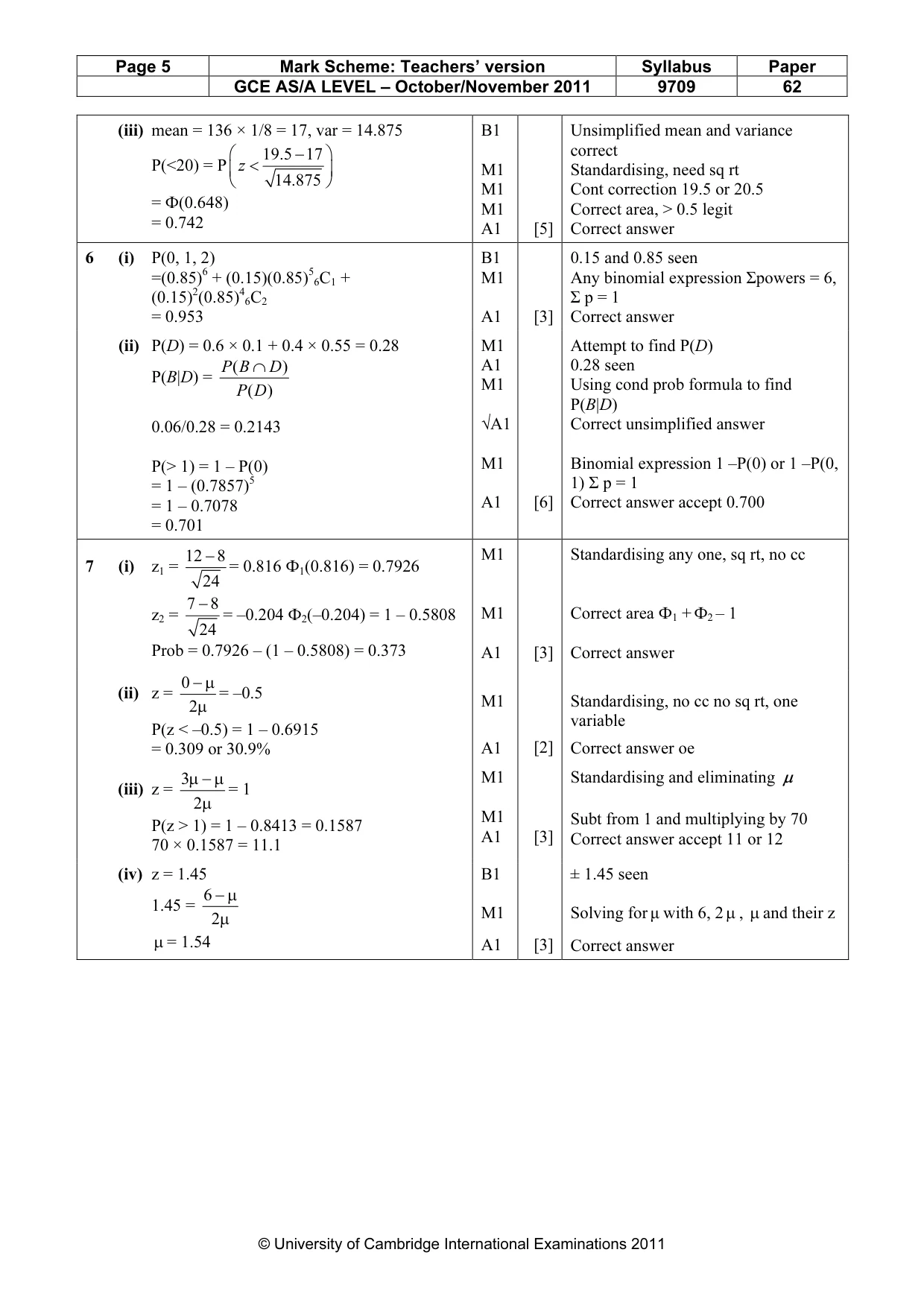 Mark scheme, page 5 of 5