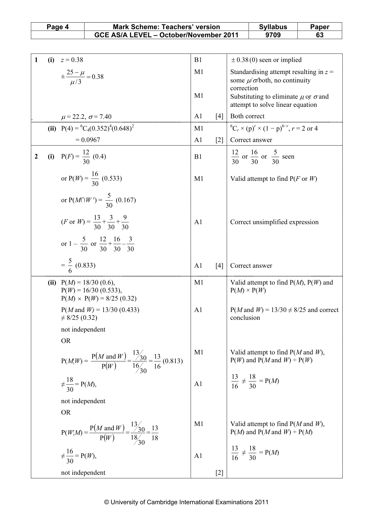 Mark scheme, page 4 of 6