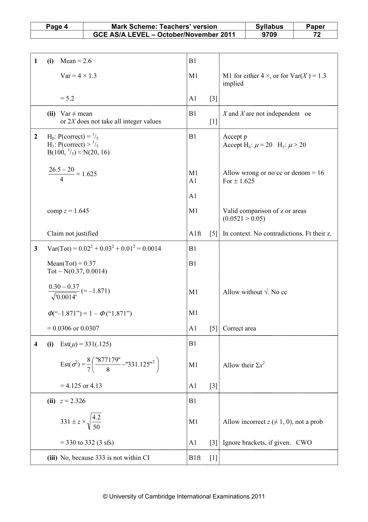 Mark scheme, page 4 of 6