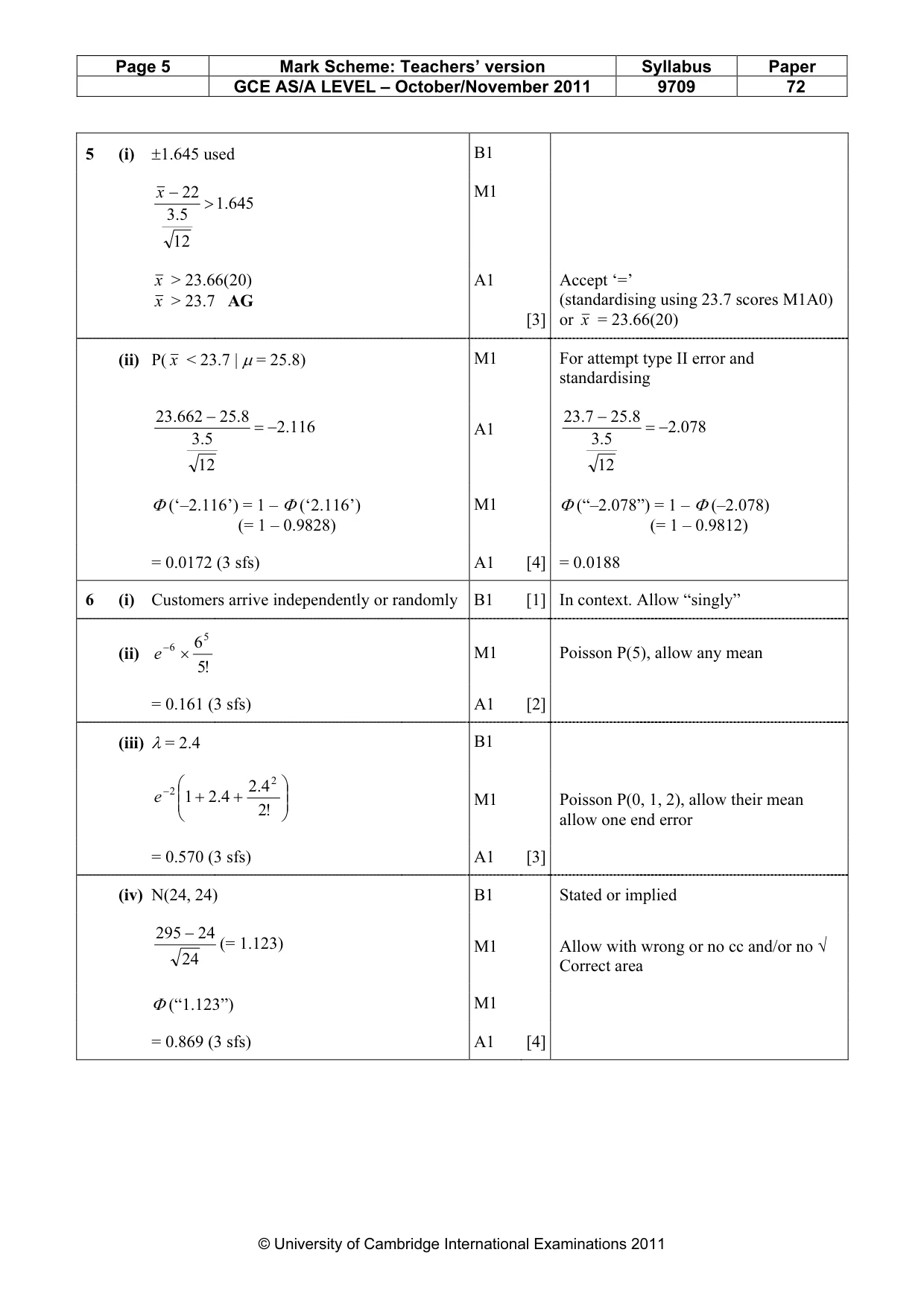 Mark scheme, page 5 of 6