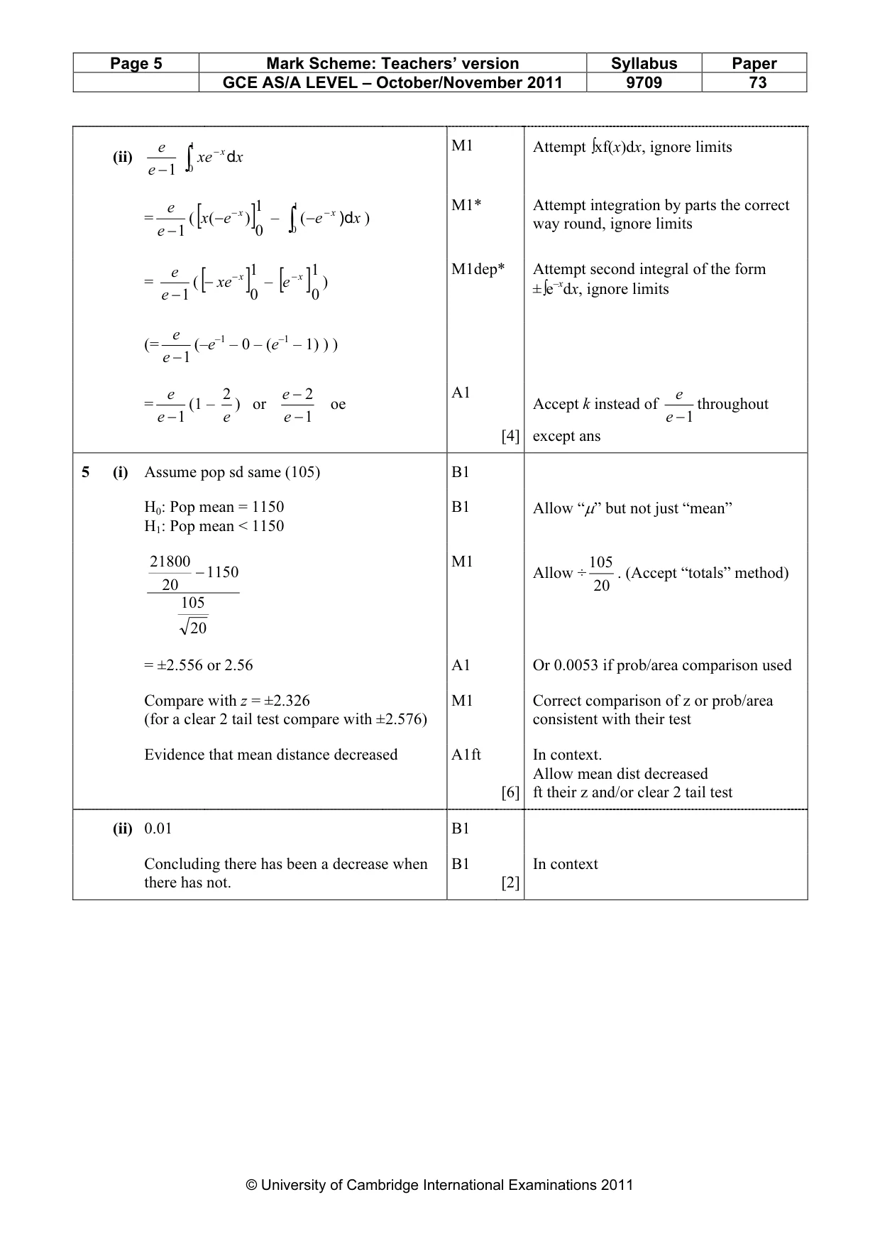 Mark scheme, page 5 of 7