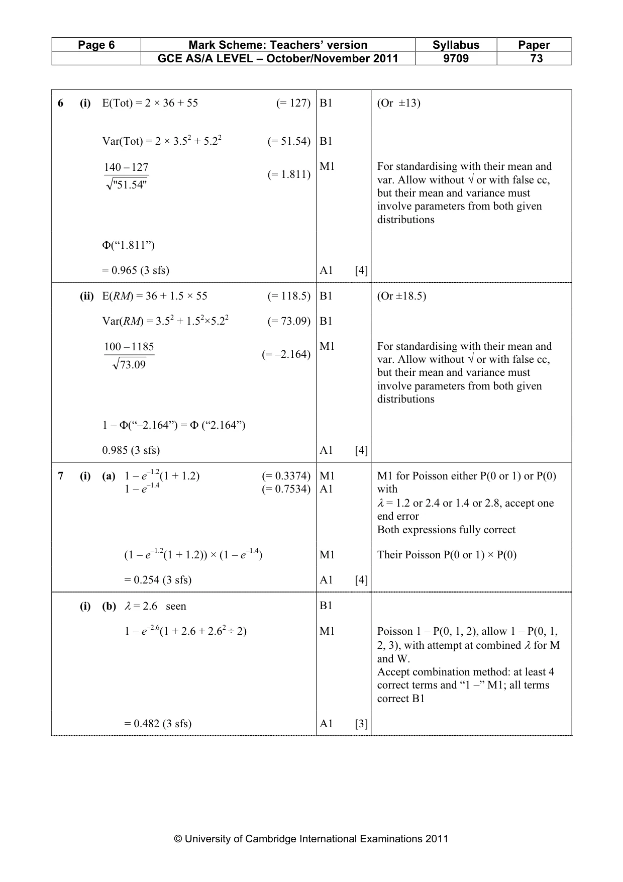 Mark scheme, page 6 of 7
