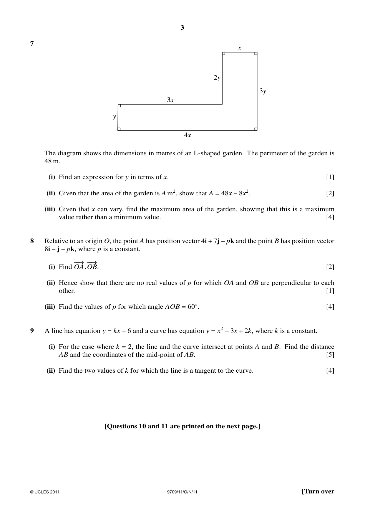 Cambridge A Level Mathematics 9709 2011 Oct/Nov Paper 1 · Variant 1 question paper, page 3 of 4