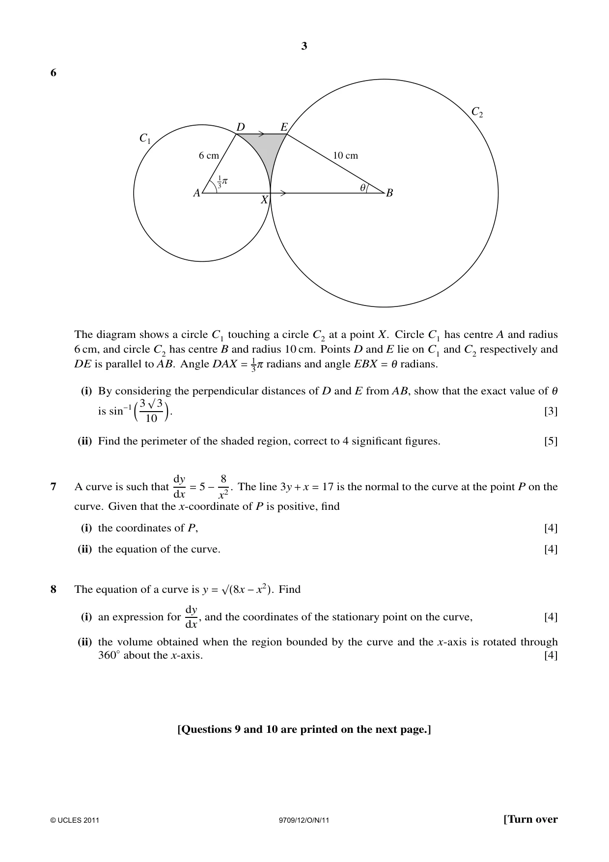 Cambridge A Level Mathematics 9709 2011 Oct/Nov Paper 1 · Variant 2 question paper, page 3 of 4