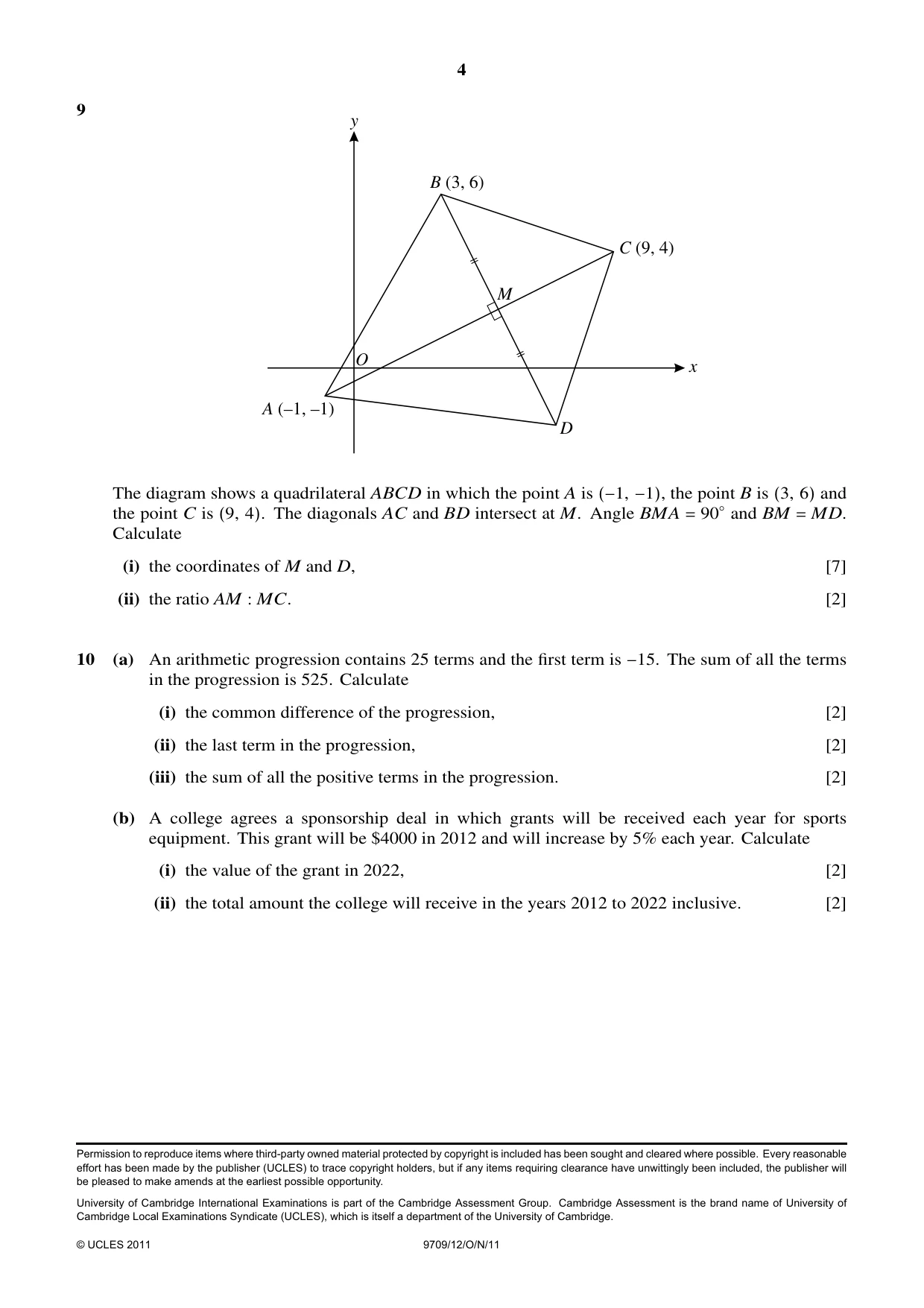 Cambridge A Level Mathematics 9709 2011 Oct/Nov Paper 1 · Variant 2 question paper, page 4 of 4