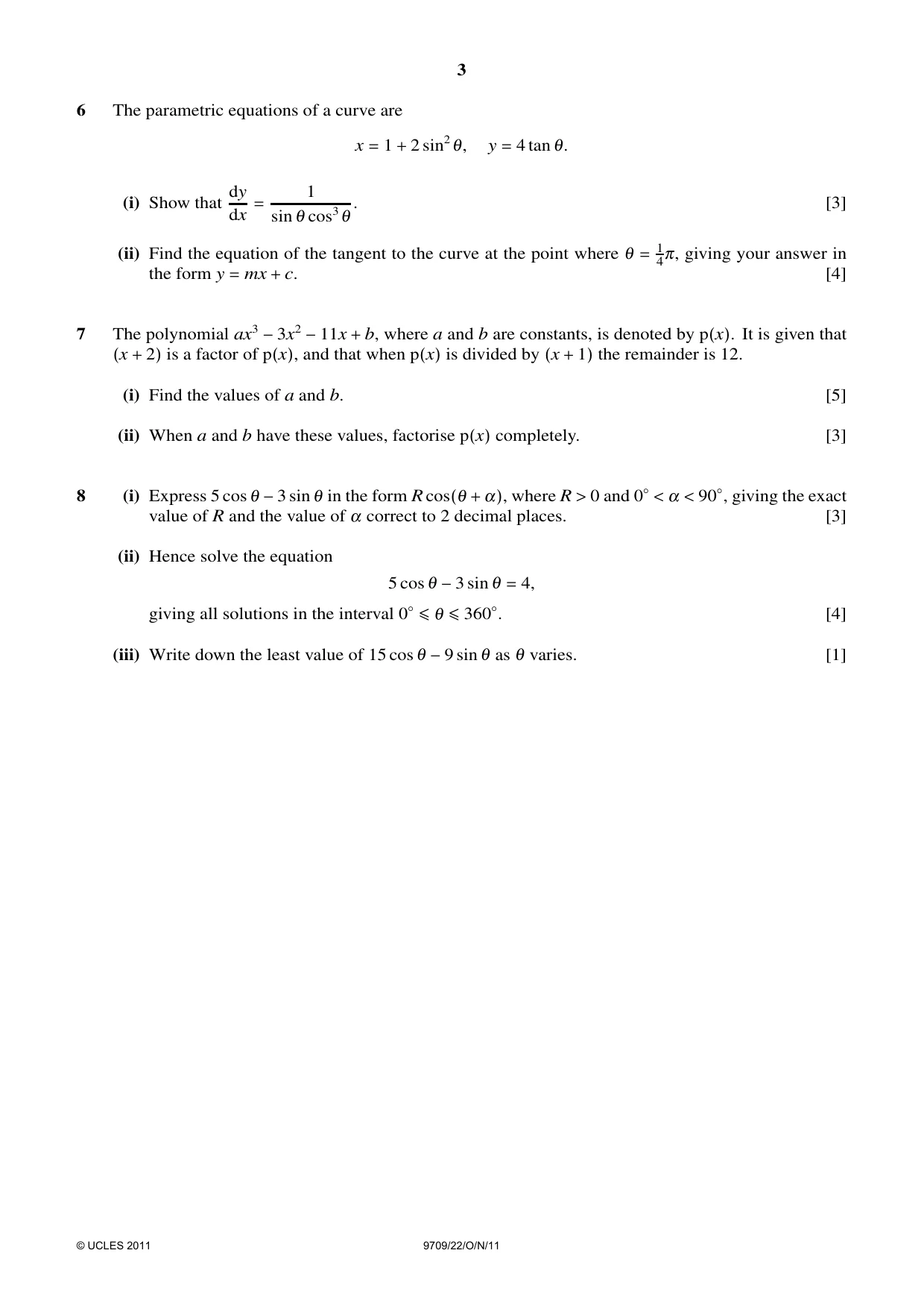 Cambridge A Level Mathematics 9709 2011 Oct/Nov Paper 2 · Variant 2 question paper, page 3 of 4