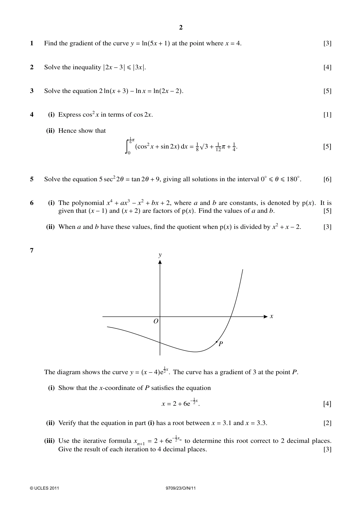 Cambridge A Level Mathematics 9709 2011 Oct/Nov Paper 2 · Variant 3 question paper, page 2 of 4