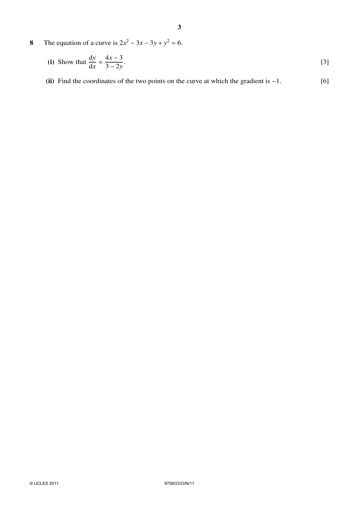 Cambridge A Level Mathematics 9709 2011 Oct/Nov Paper 2 · Variant 3 question paper, page 3 of 4