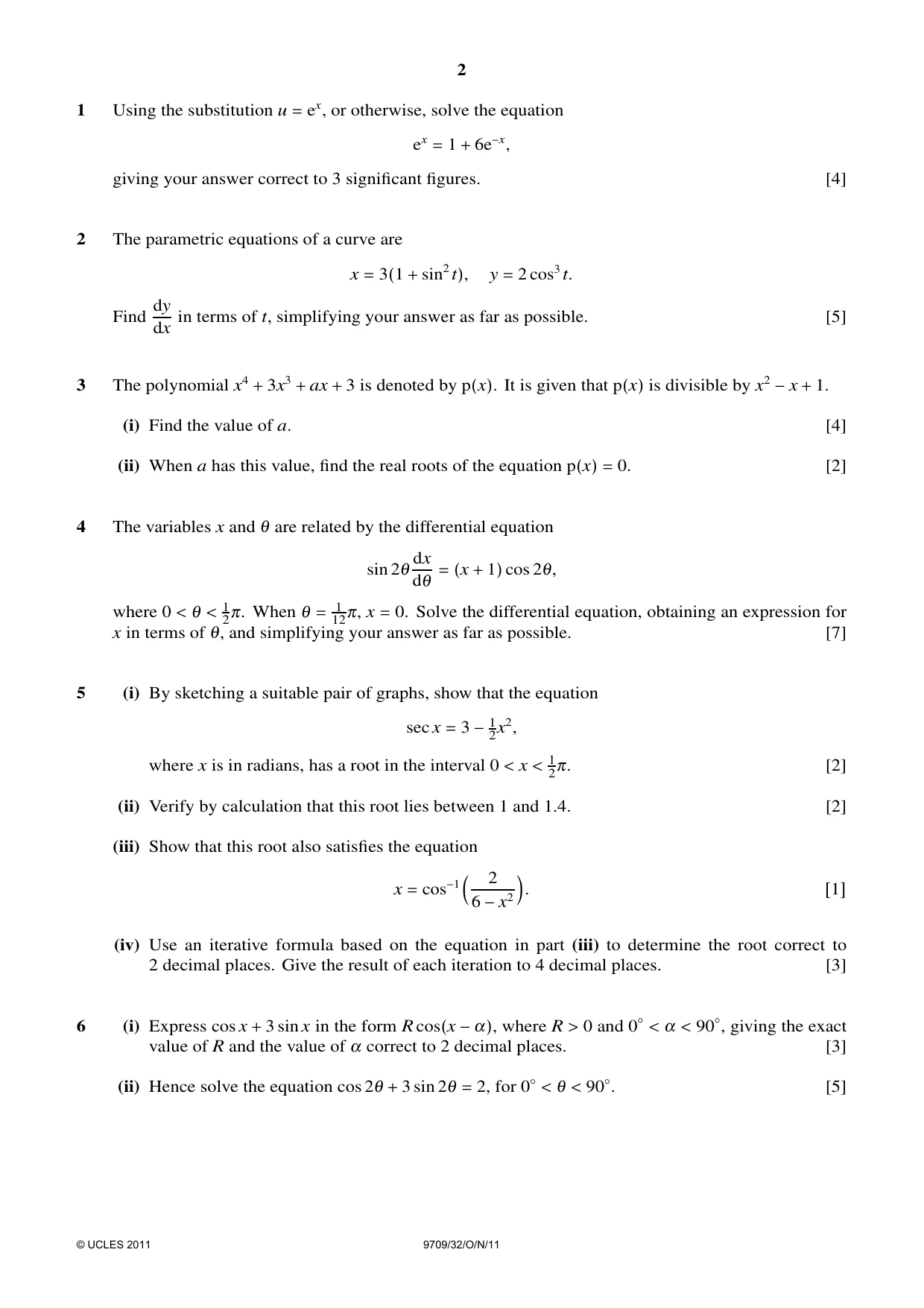Cambridge A Level Mathematics 9709 2011 Oct/Nov Paper 3 · Variant 2 question paper, page 2 of 4