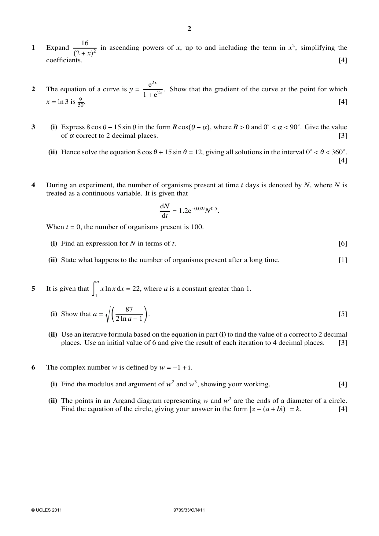 Cambridge A Level Mathematics 9709 2011 Oct/Nov Paper 3 · Variant 3 question paper, page 2 of 4