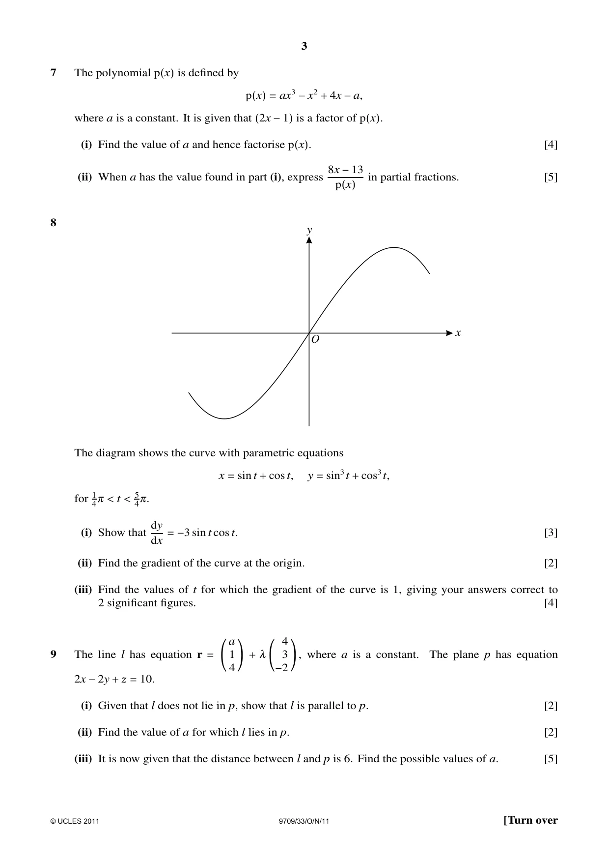 Cambridge A Level Mathematics 9709 2011 Oct/Nov Paper 3 · Variant 3 question paper, page 3 of 4