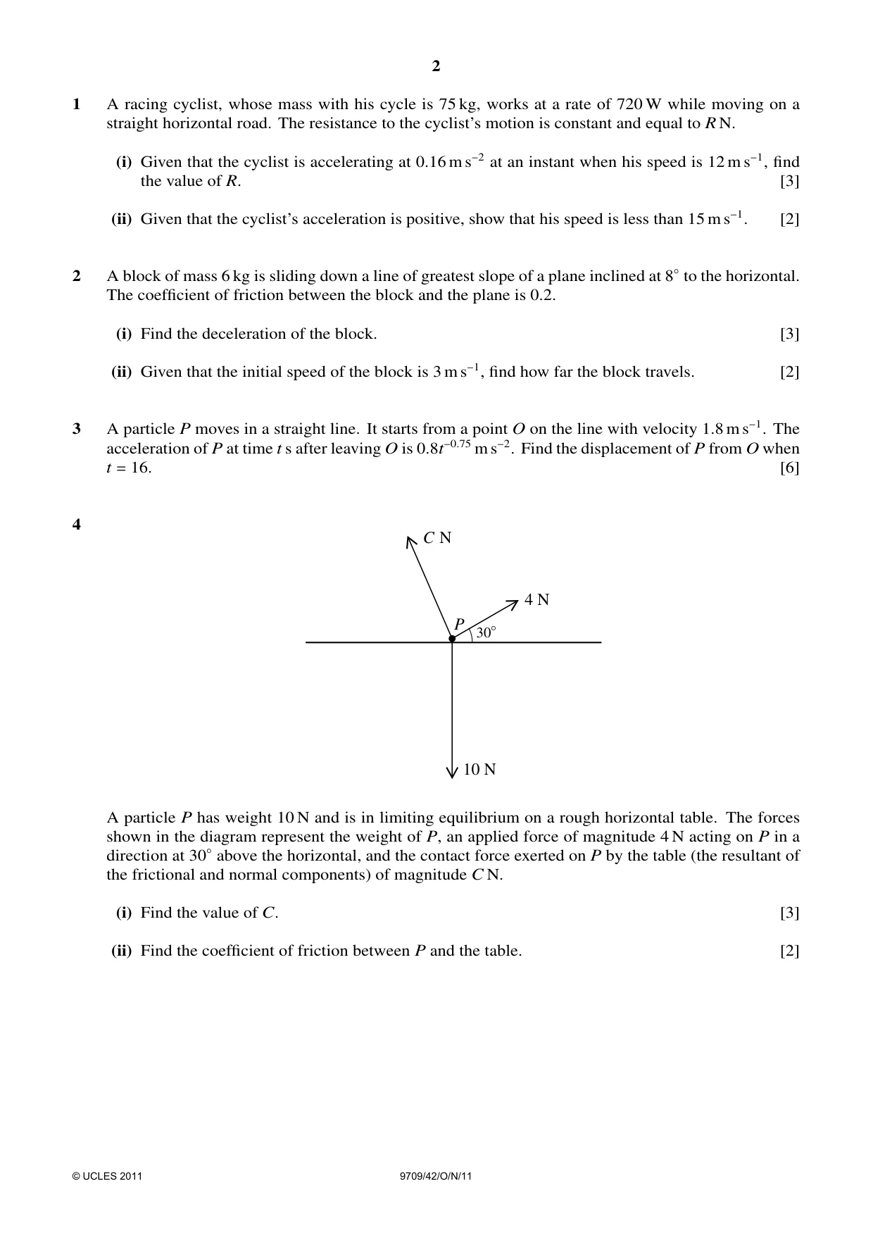 Cambridge A Level Mathematics 9709 2011 Oct/Nov Paper 4 · Variant 2 question paper, page 2 of 4