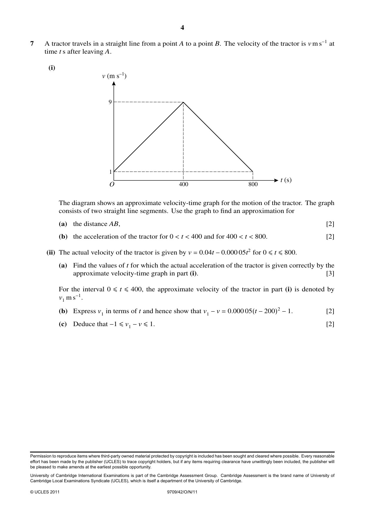 Cambridge A Level Mathematics 9709 2011 Oct/Nov Paper 4 · Variant 2 question paper, page 4 of 4