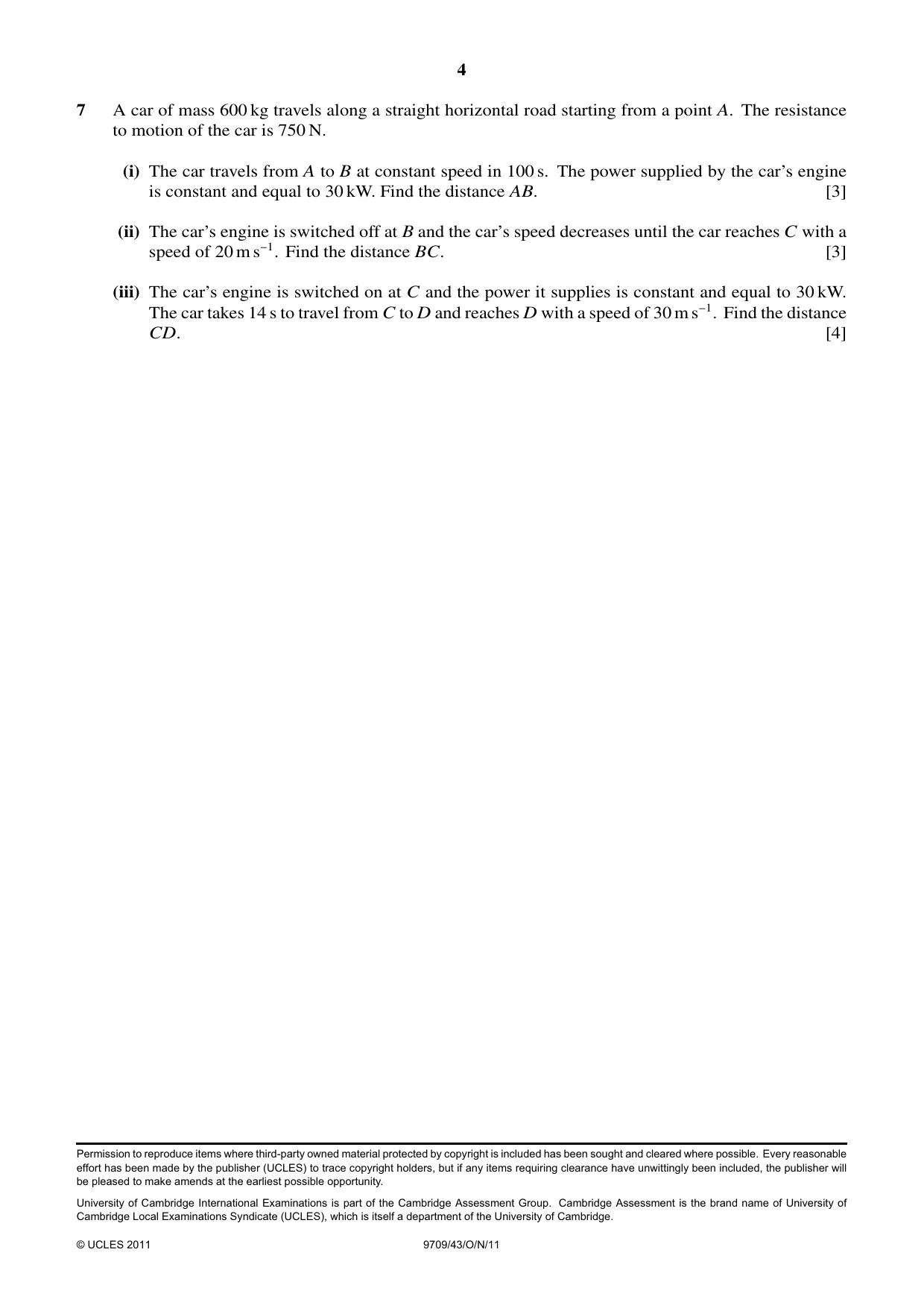 Cambridge A Level Mathematics 9709 2011 Oct/Nov Paper 4 · Variant 3 question paper, page 4 of 4