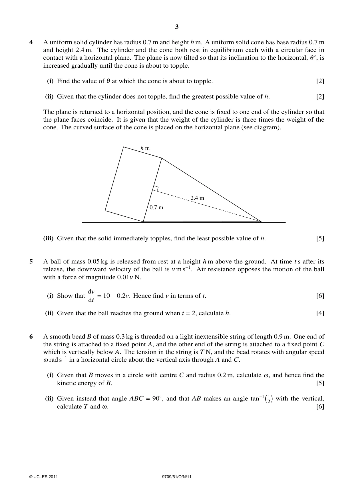 Cambridge A Level Mathematics 9709 2011 Oct/Nov Paper 5 · Variant 1 question paper, page 3 of 4